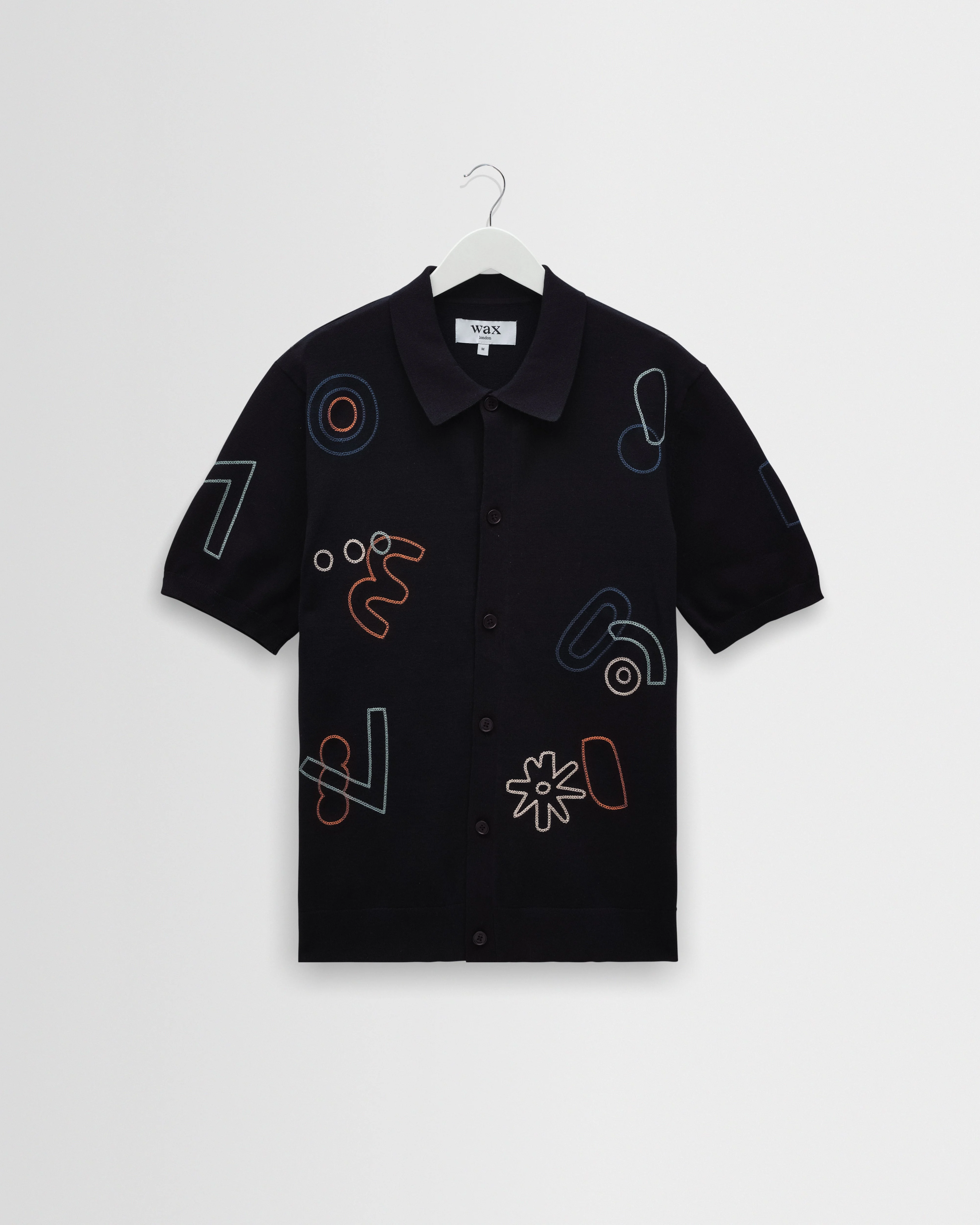Tellaro - Navy And Multicolour Shapes Embroidered Shirt - 1