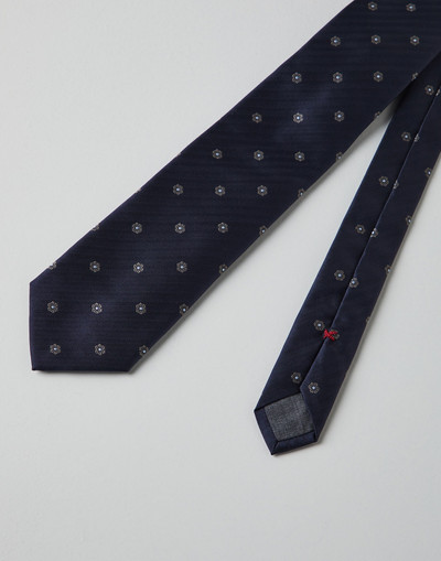 Brunello Cucinelli Silk chevron tie with flower embroidery outlook