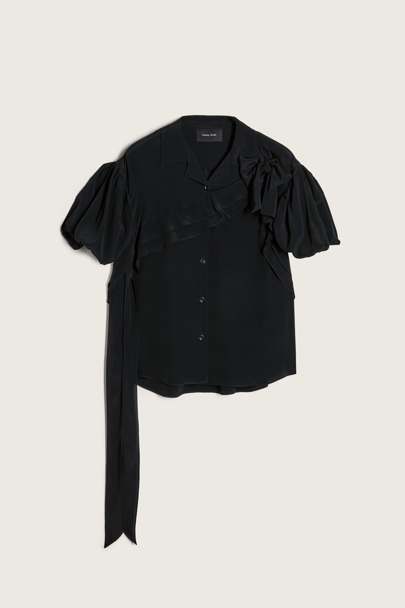 Cropped Puff Sleeve Bow Sash Shirt 1