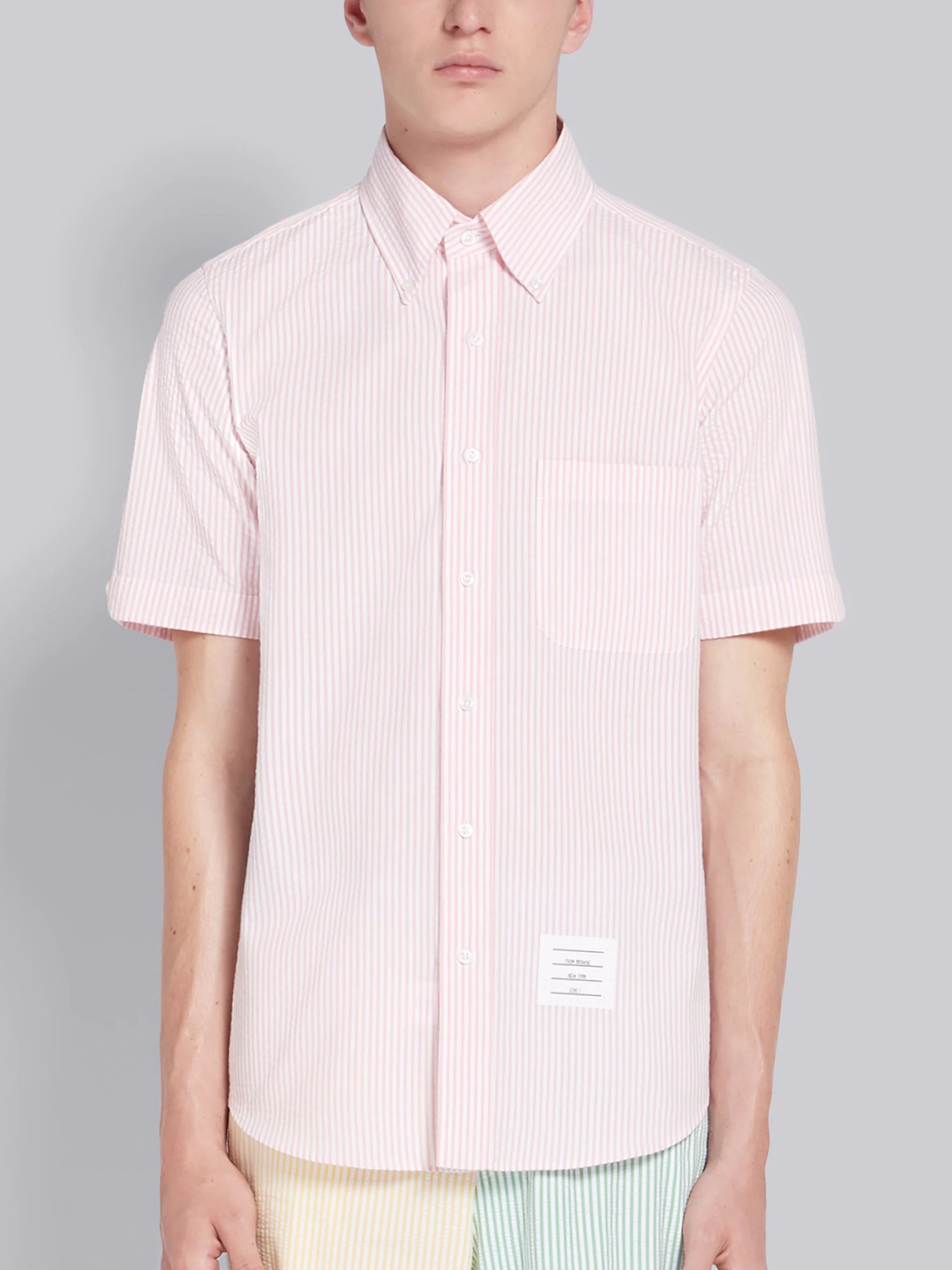 Pink Seersucker Stripe Short Sleeve Shirt - 3