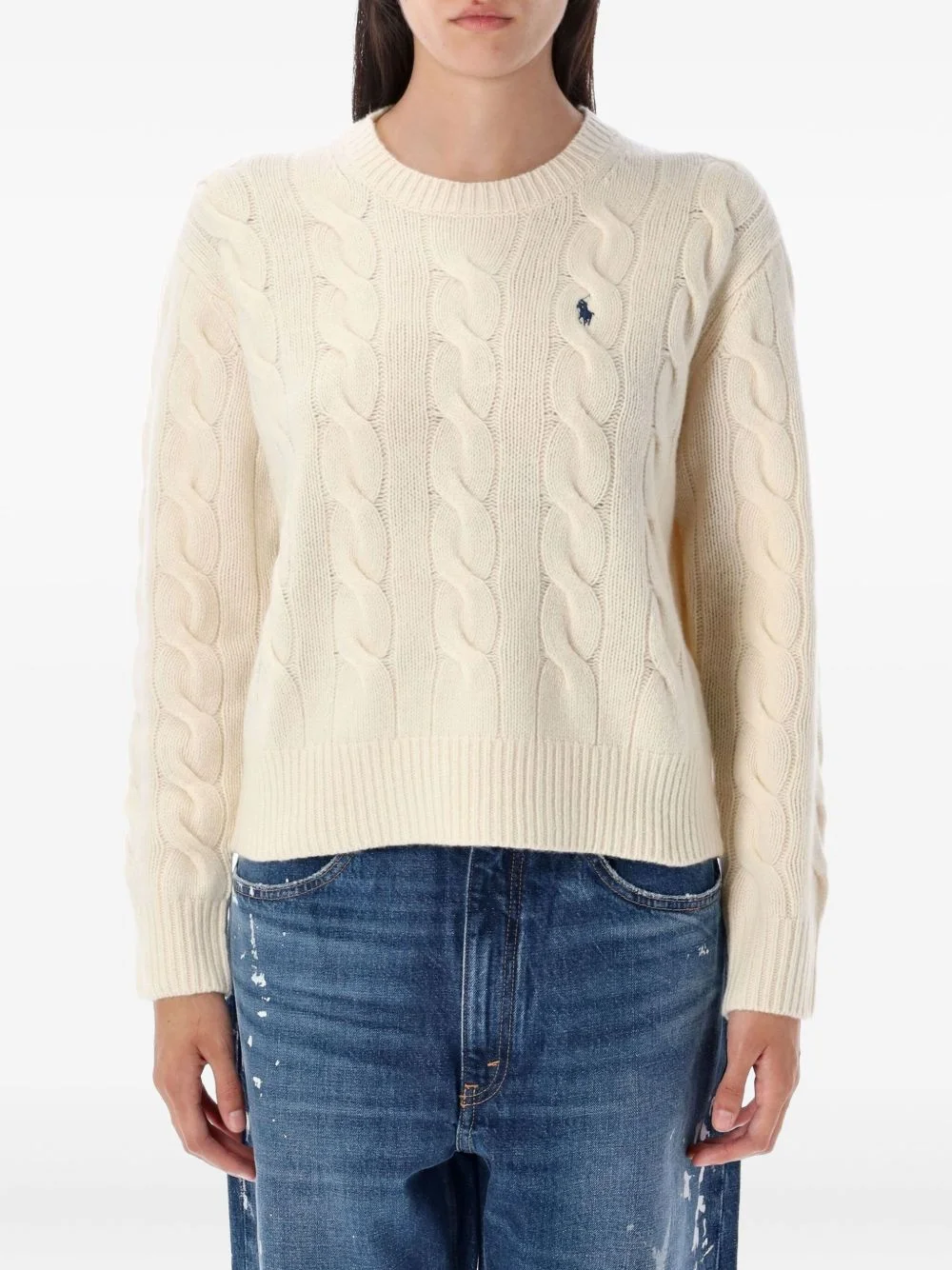 embroidered-logo cable-knit sweater - 1