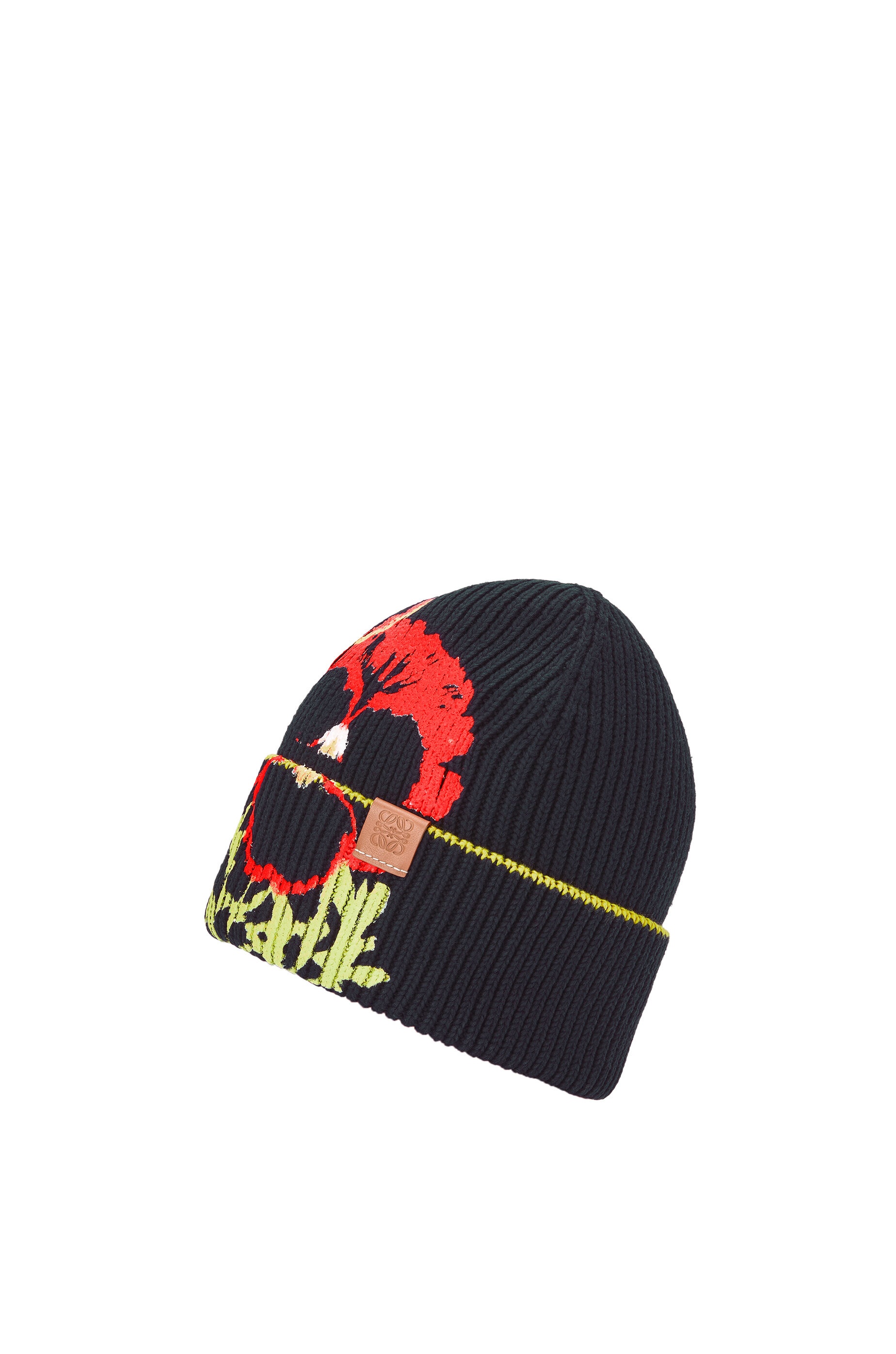 Pansies beanie in cotton and calfskin - 2