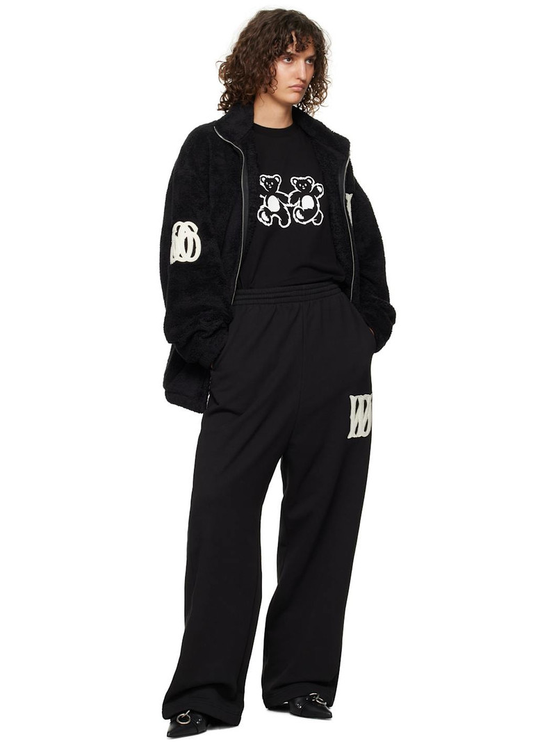 We11done Black Bouclé Letter Logo Wide Lounge Pants outlook