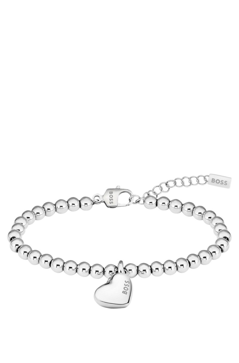 BOSS SILVER-TONE BEADED BRACELET WITH HEART CHARM outlook