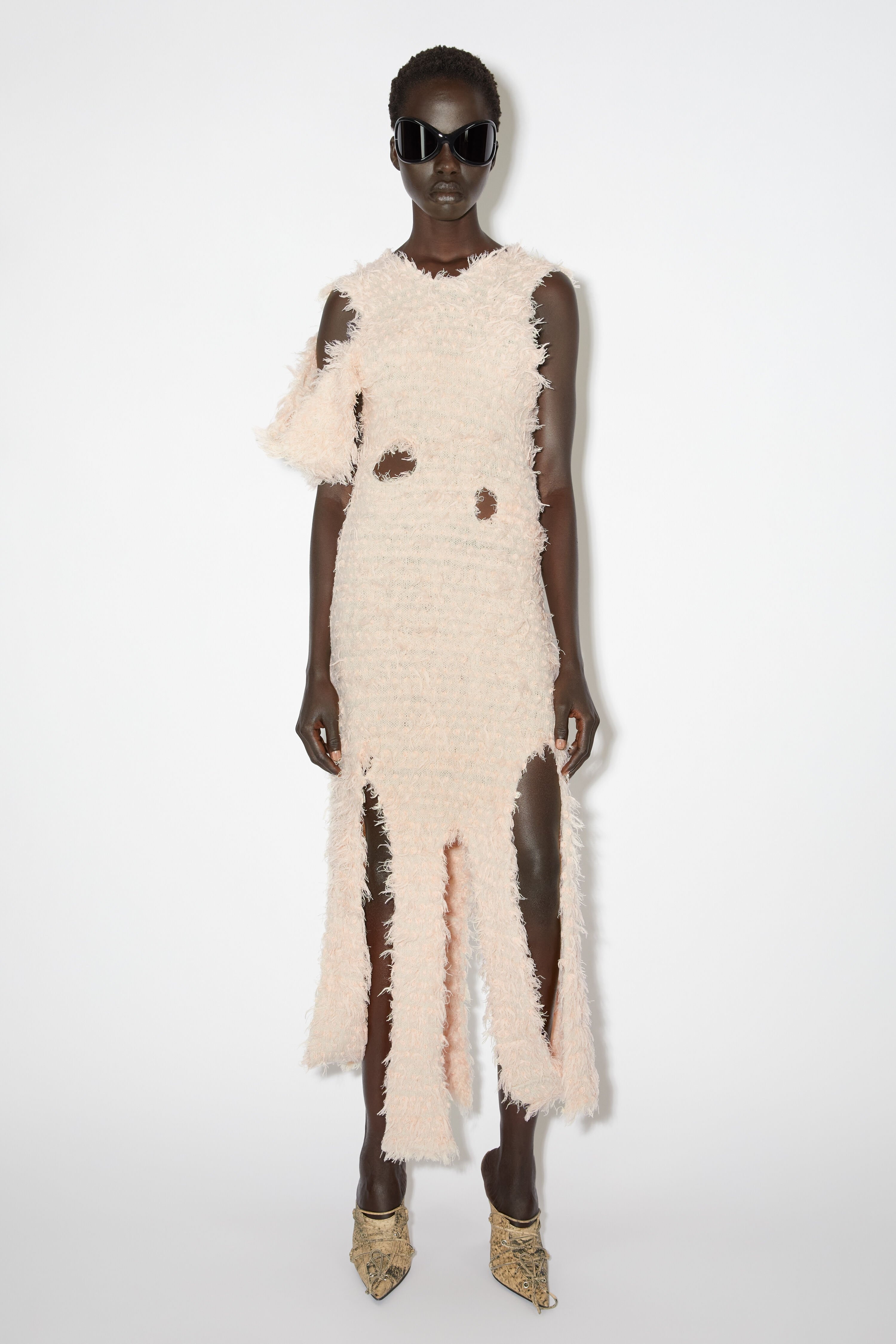 Wool blend cut-out dress - Pale Pink - 2