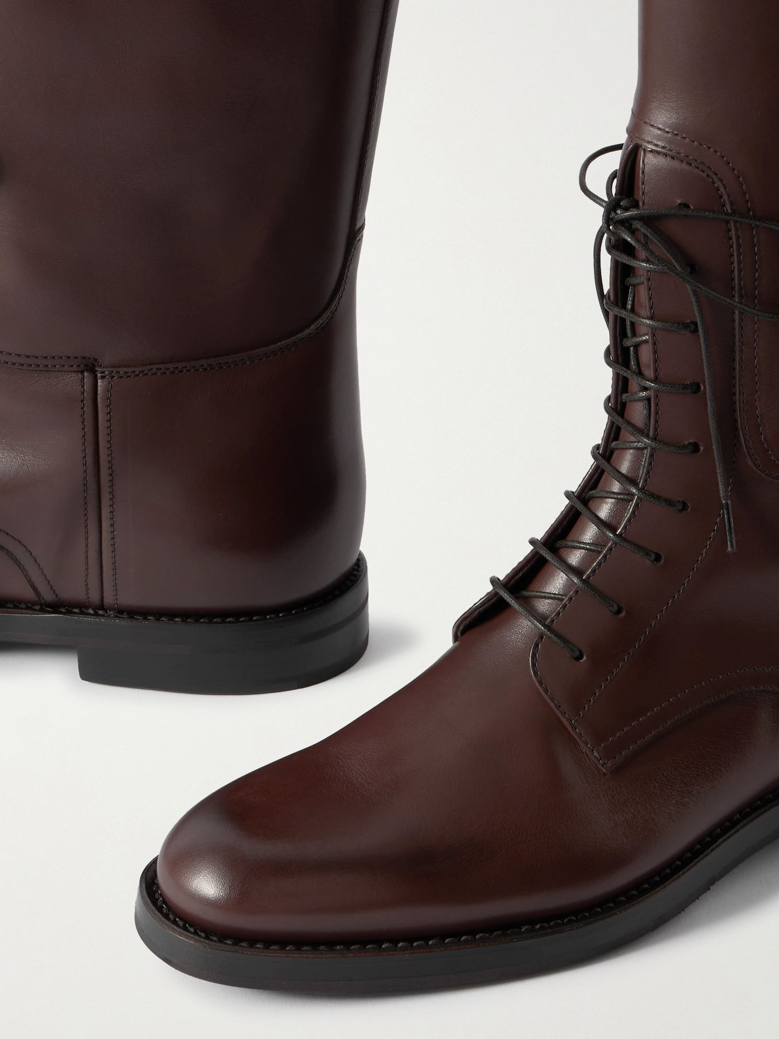 Leather lace-up knee boots Dark brown - 4