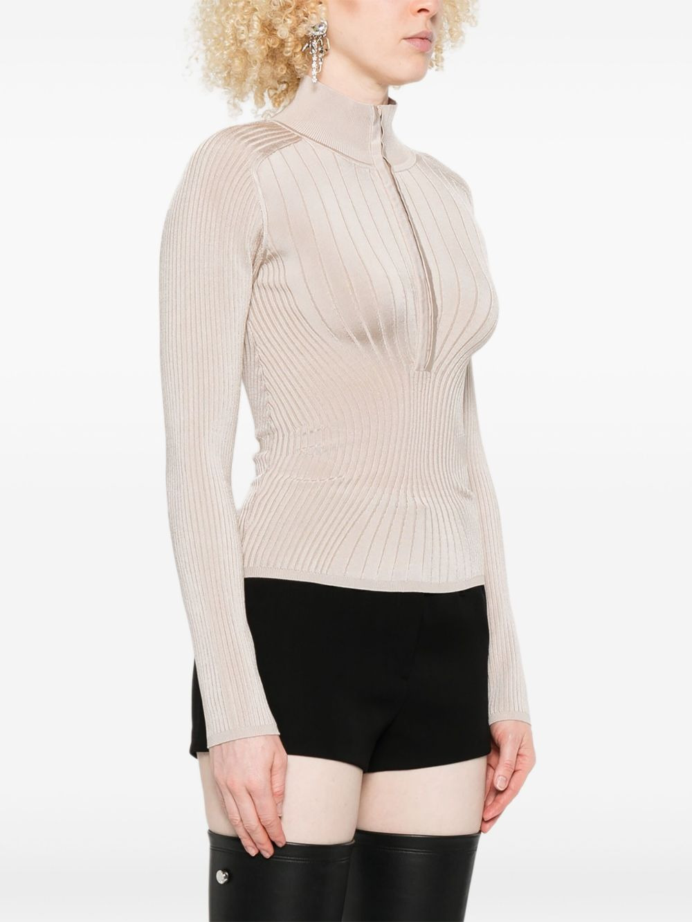 ribbed zip-front sweater - 3