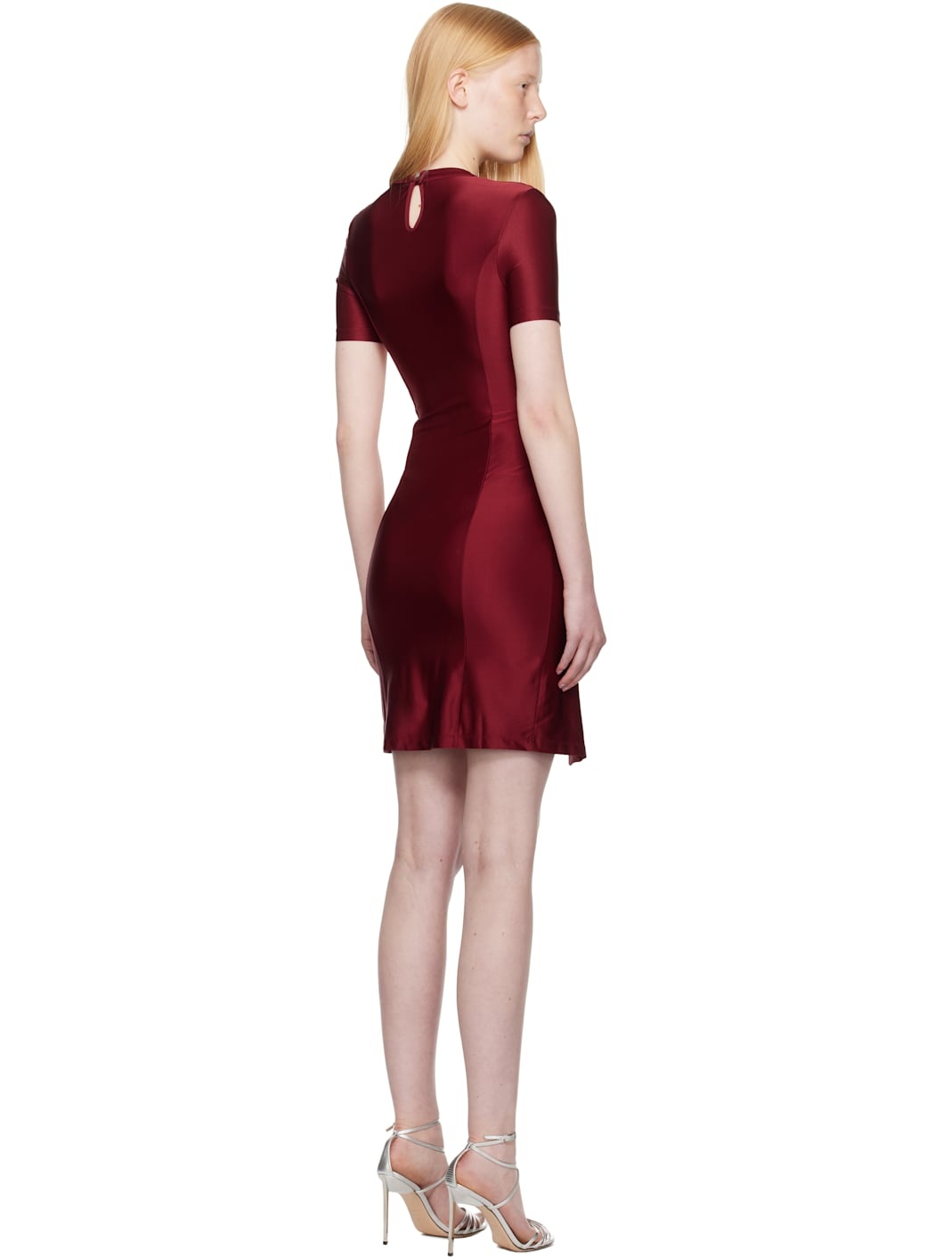 Red Draped Jersey Minidress - 3