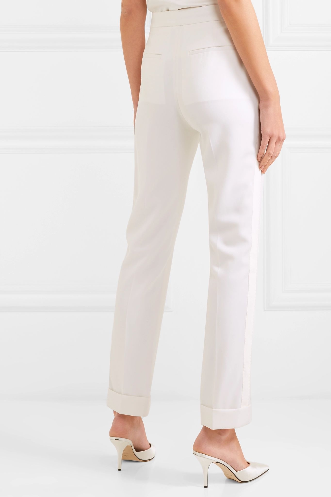 Satin-trimmed grain de poudre wool pants - 4