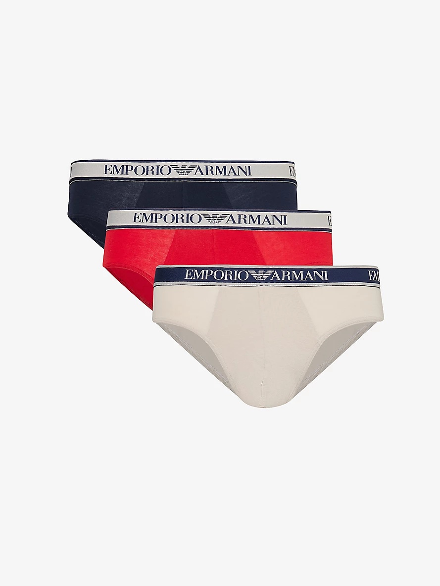 Branded-waistband pack of three stretch-cotton briefs - 1