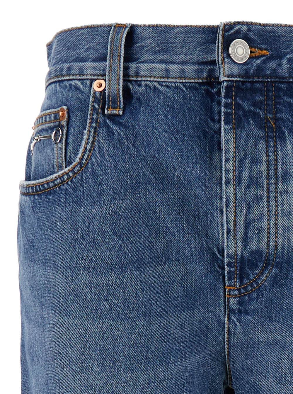 Gucci Women '90'S' Light Blue Jeans With Horsebit Detail And Turn-Up Hem In Cotton Denim Woman - 3