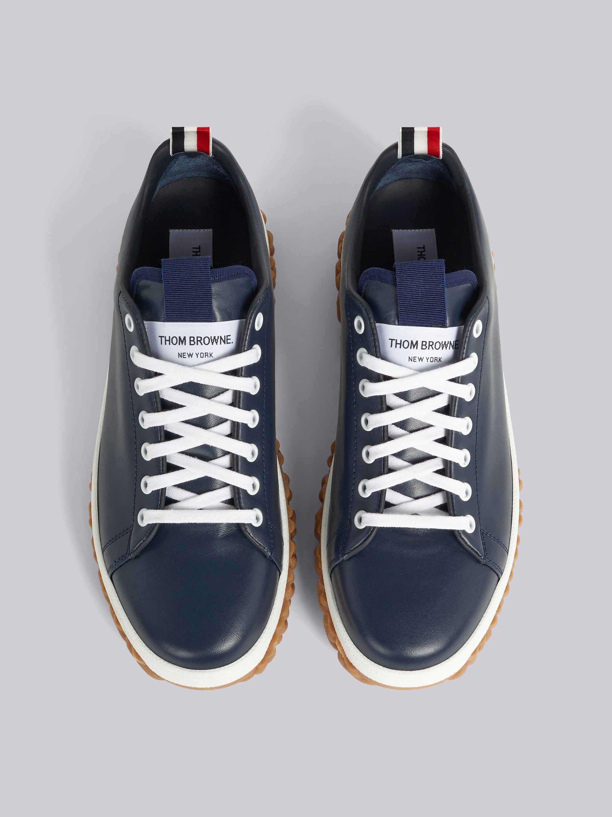 Navy Vitello Calf Leather Cable Knit Sole Court Sneaker - 4