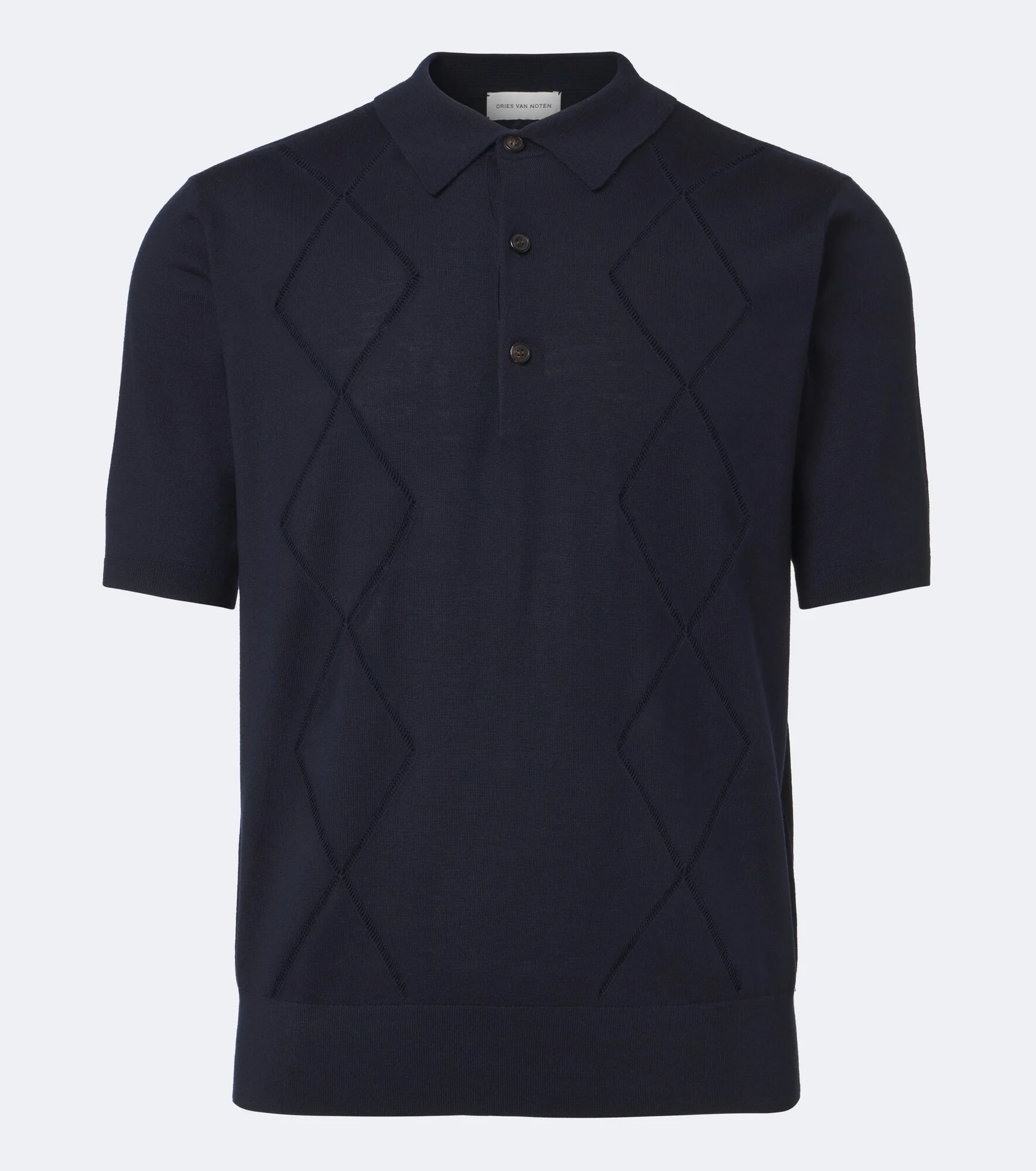 Argyle open-knit wool polo shirt - 1