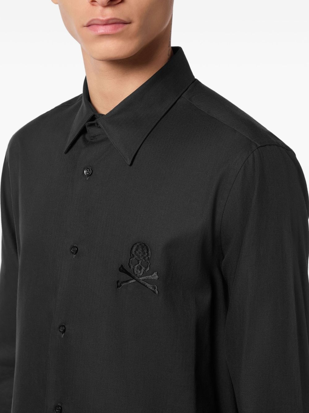 skull-embroidered long-sleeve shirt - 5