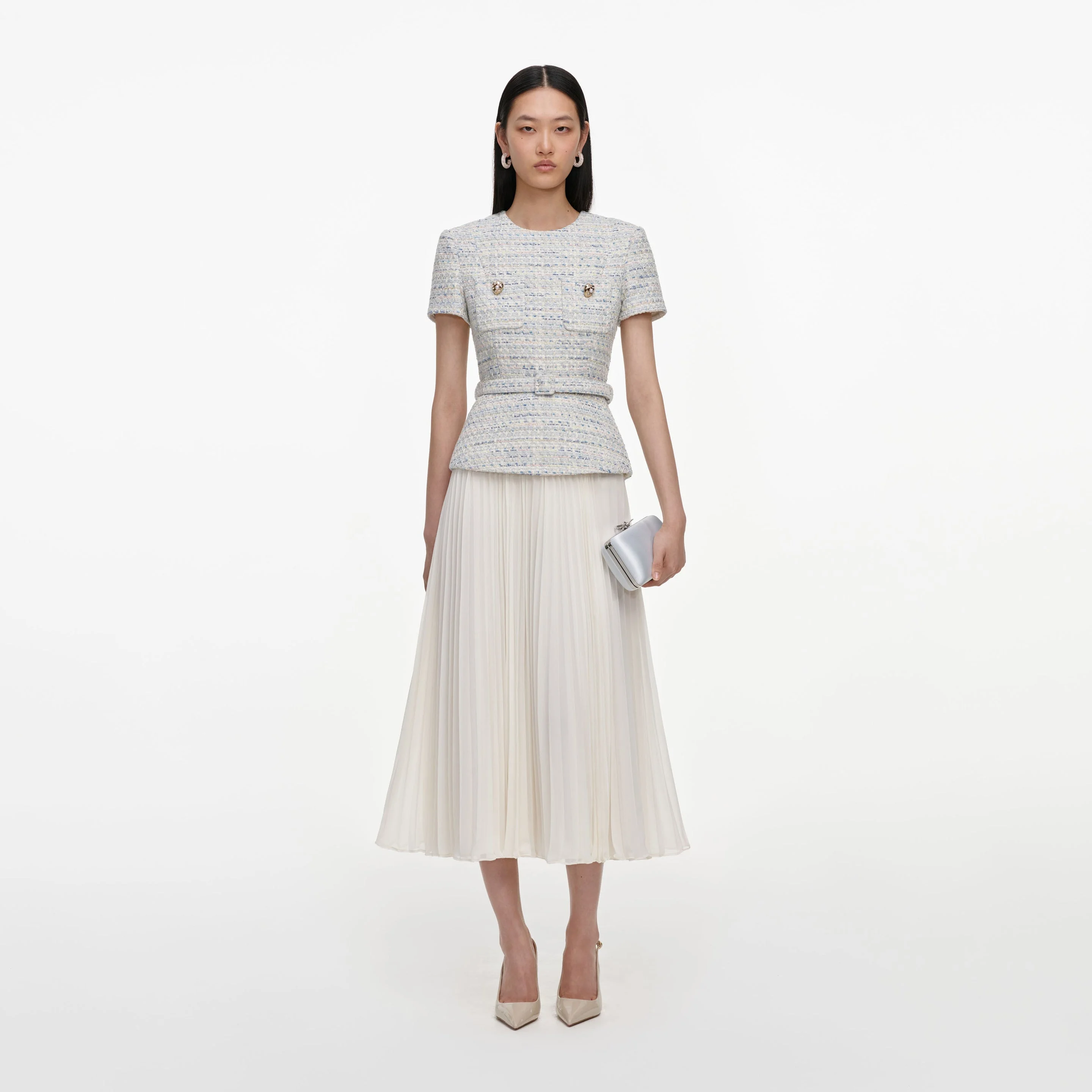 Blue Boucle Chiffon Midi Dress - 1