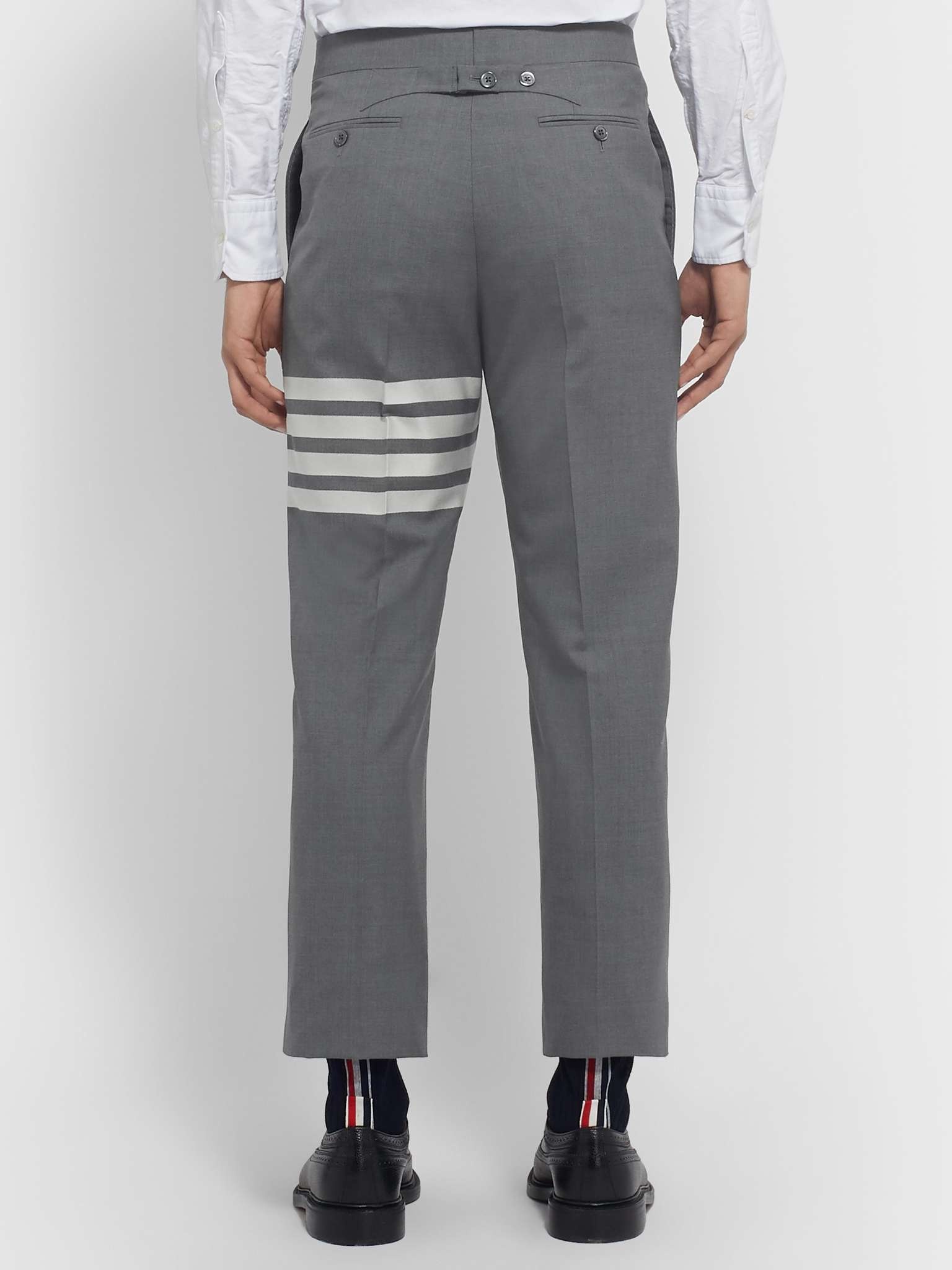 Grey Slim-Fit Tapered Striped Wool Suit Trousers - 5