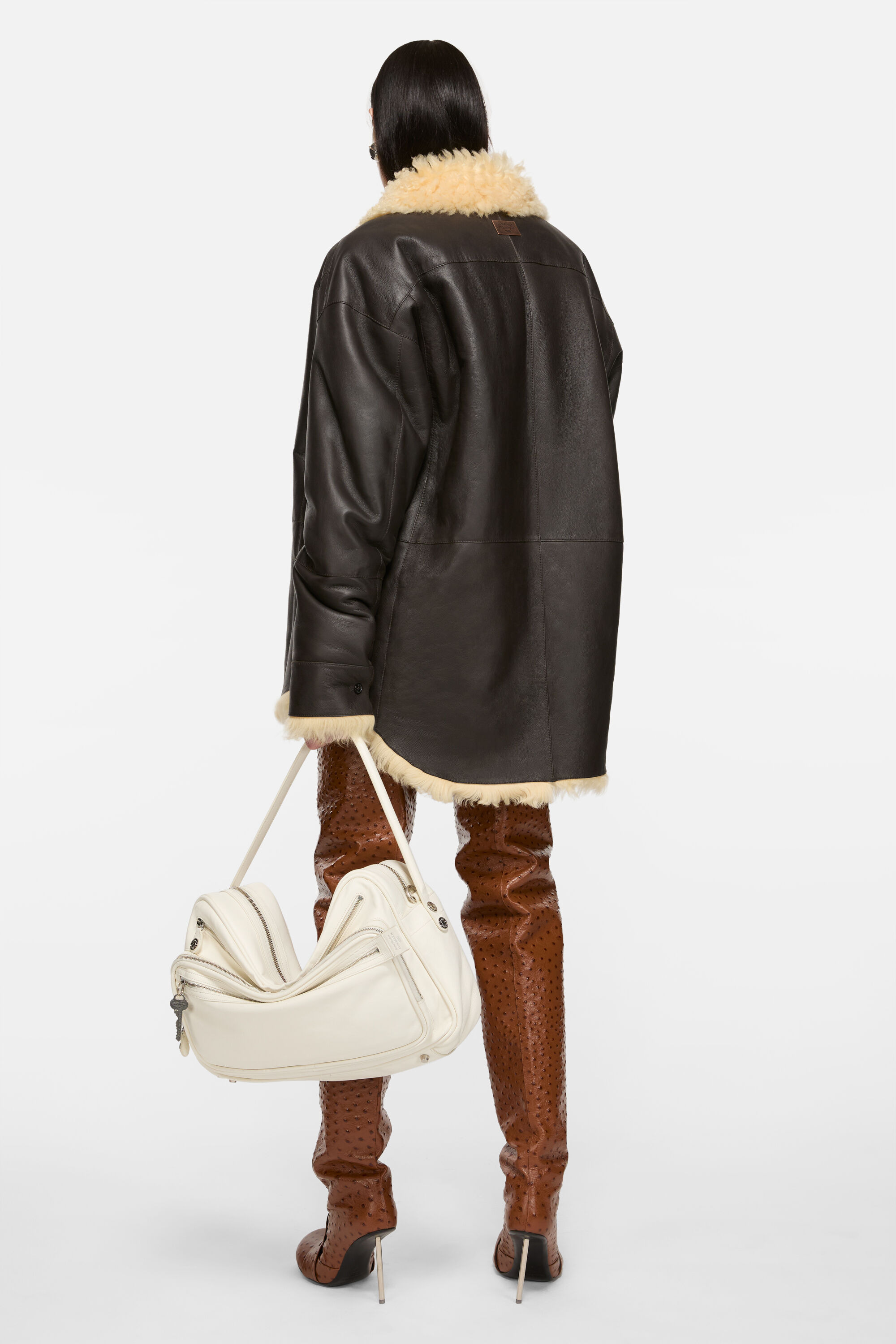 Shearling shirt jacket - Coffee brown/pale yellow - 3