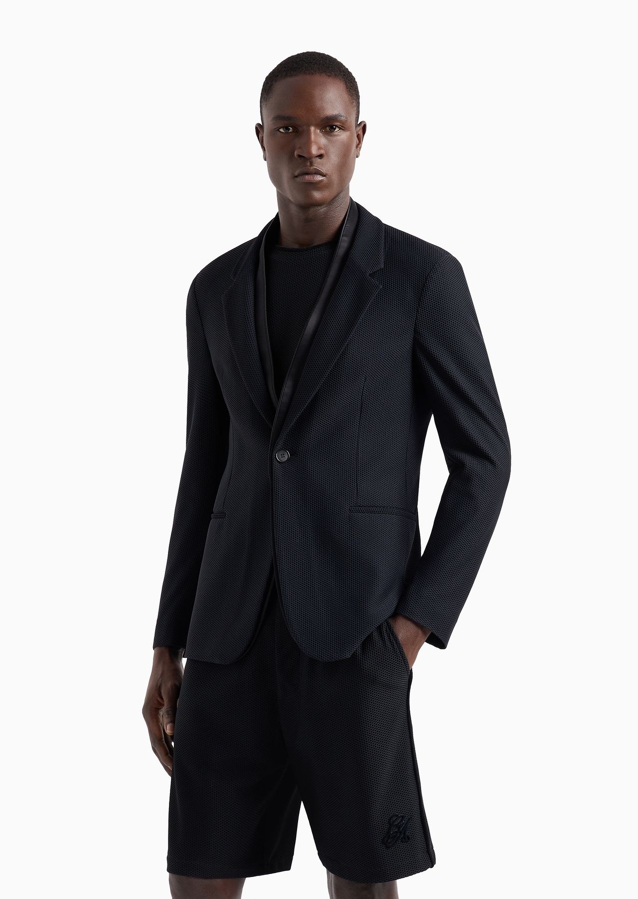 Single-breasted jacket in technical waffle fabric - 2