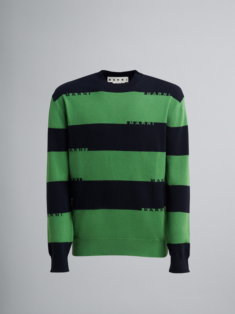 BLACK AND GREEN STRIPED SHETLAND WOOL LOGO SWEATER 1
