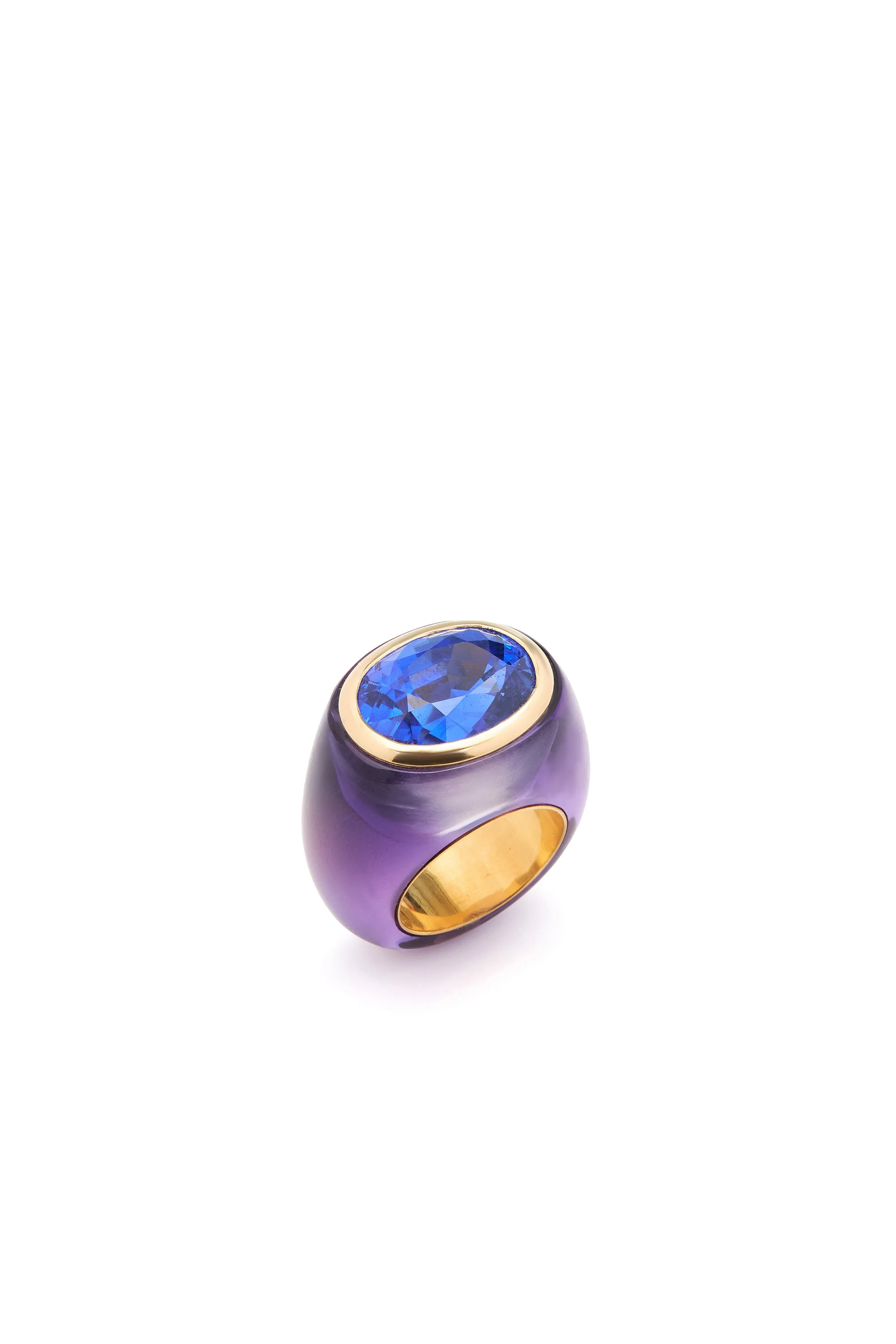 Moon Ring in 22K Yellow Gold, Amethyst and Blue Sapphire - 1
