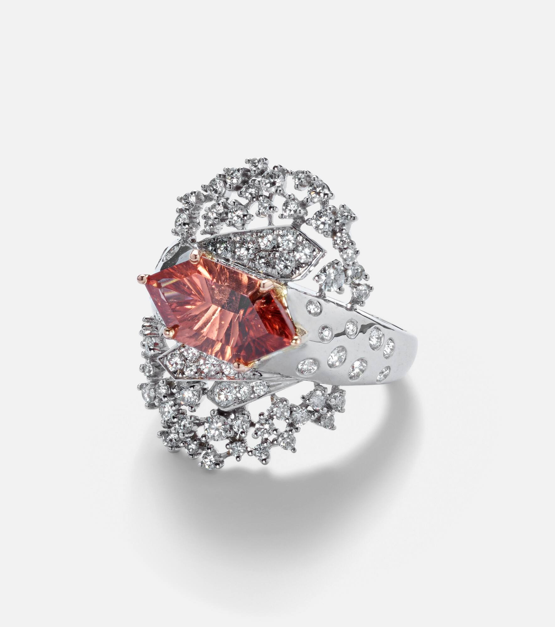 18kt white gold ring with diamonds and tourmaline - 1
