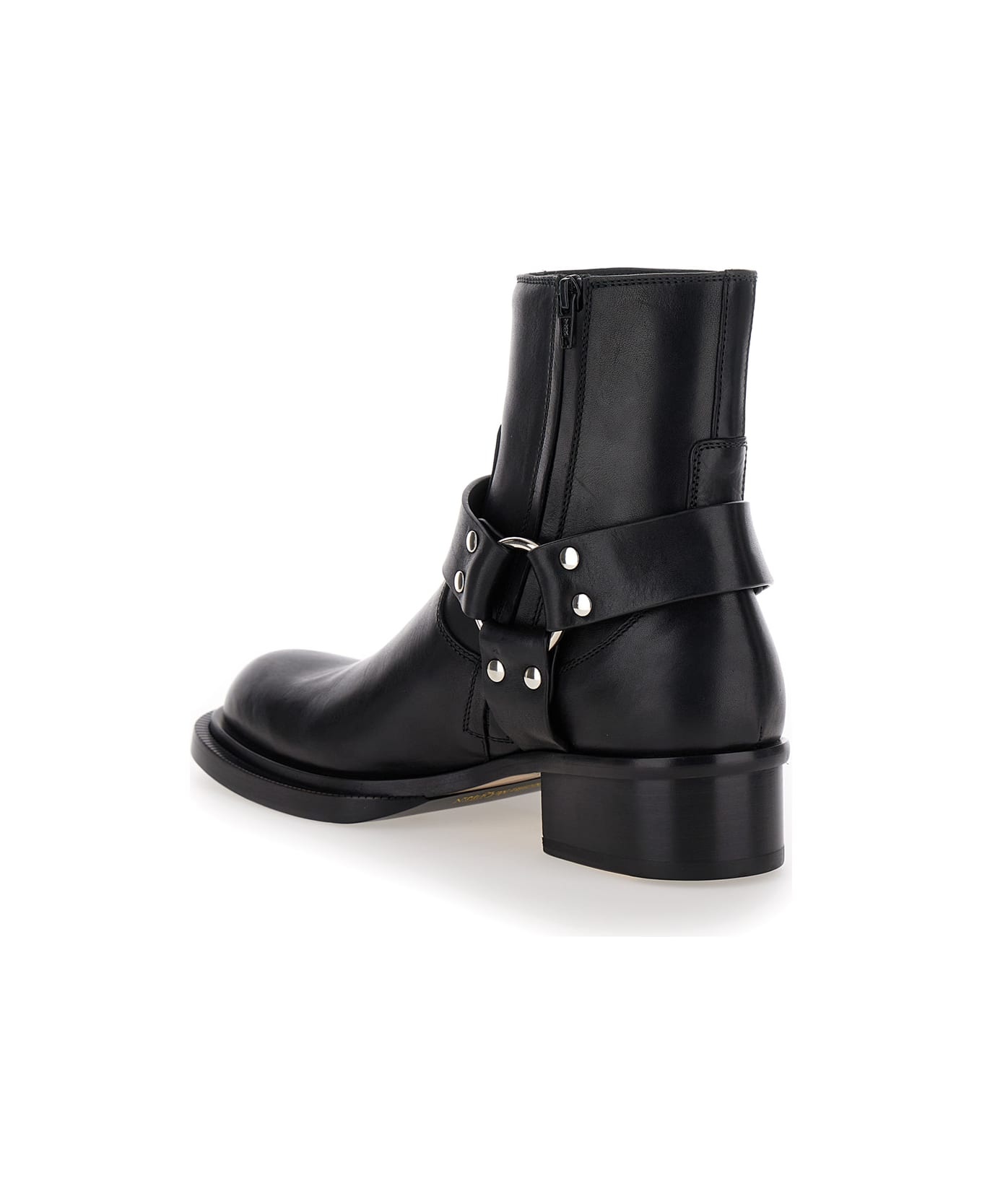 Black Ankle Boots With Harness Detail In Leather Man - 3