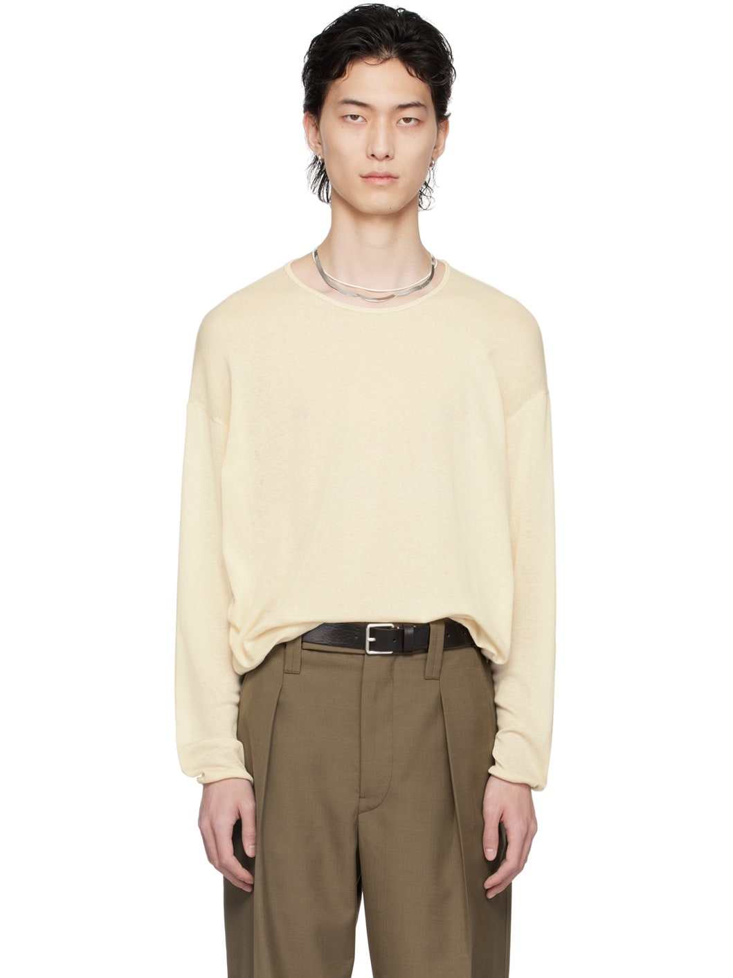 Off-White Scoop Neck Long Sleeve T-Shirt - 1