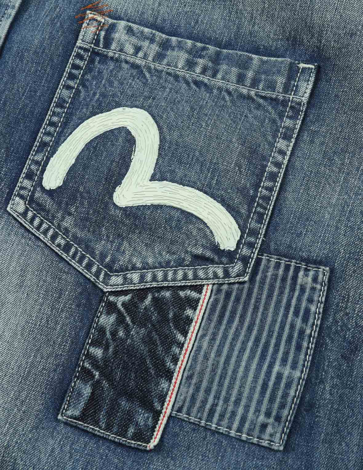 SEAGULL PRINT AND MULTI-PATCHES LOOSE FIT DENIM SHIRT - 8