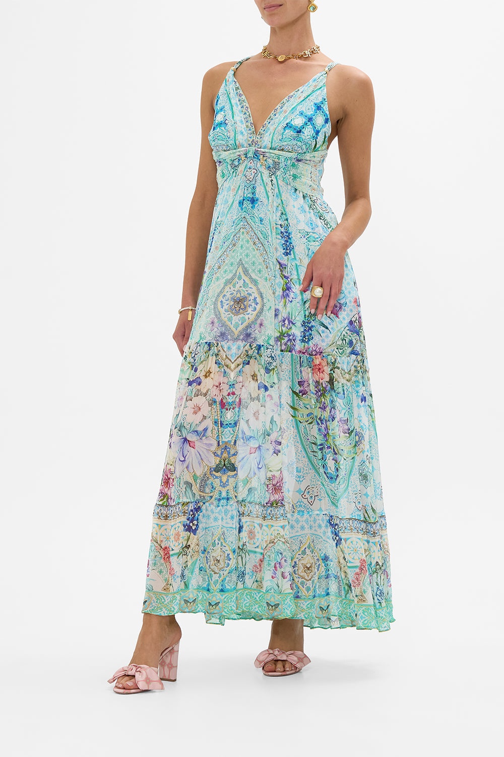 BEAD STRAP GATHERED PANEL DRESS - 4