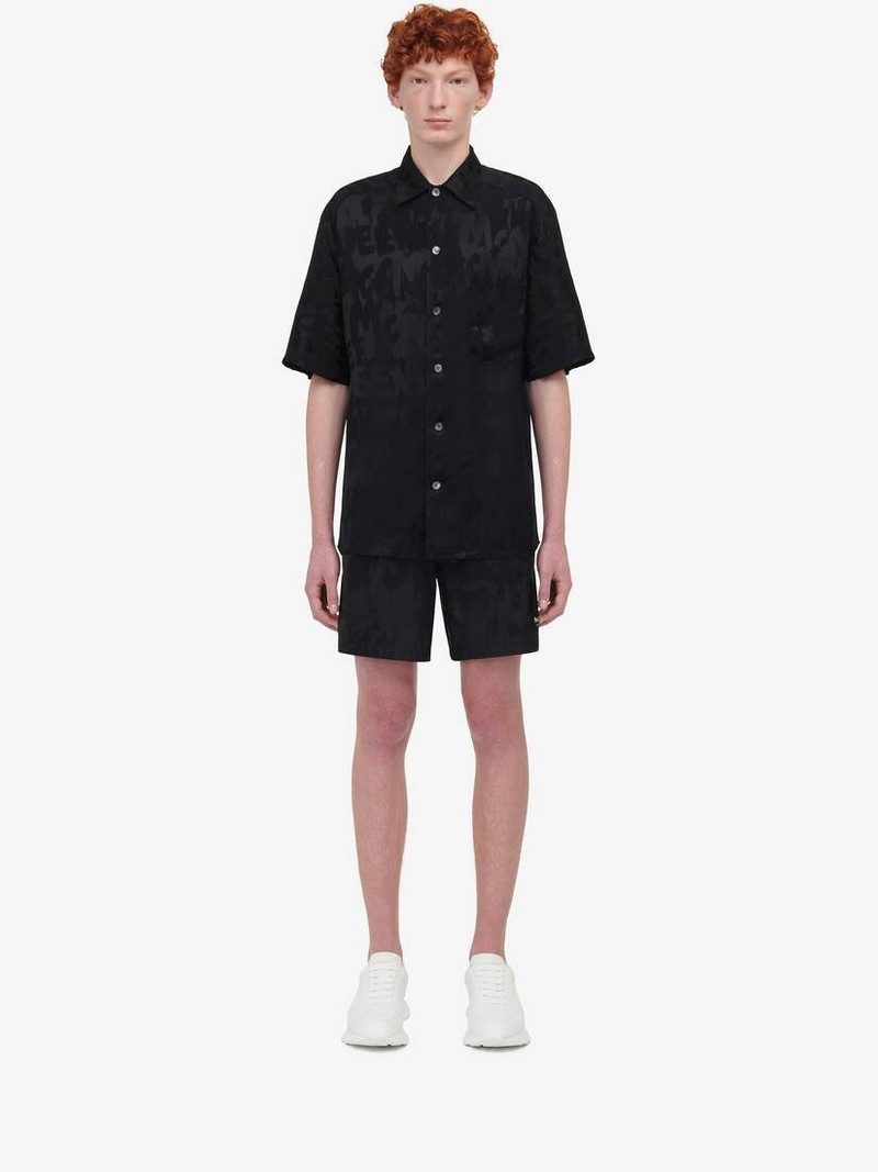 Alexander McQueen Men's McQueen Graffiti Hawaiian Shirt in Black outlook