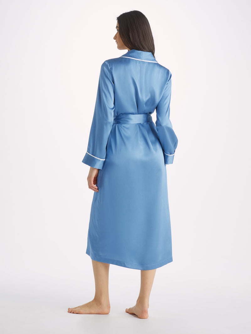Women's Long Dressing Gown Bailey Silk Satin Soft Denim - 4