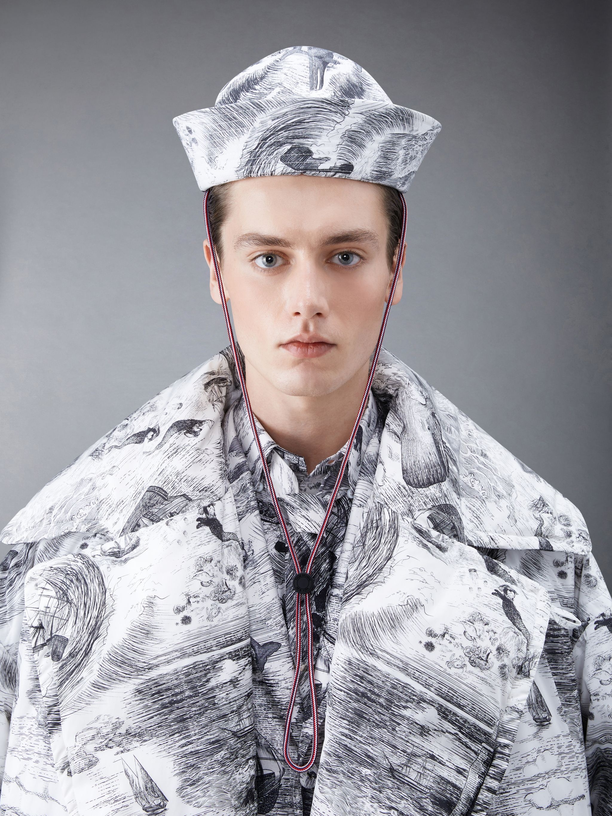 Nautical Toile Canvas Turn Back Bucket Hat - 4