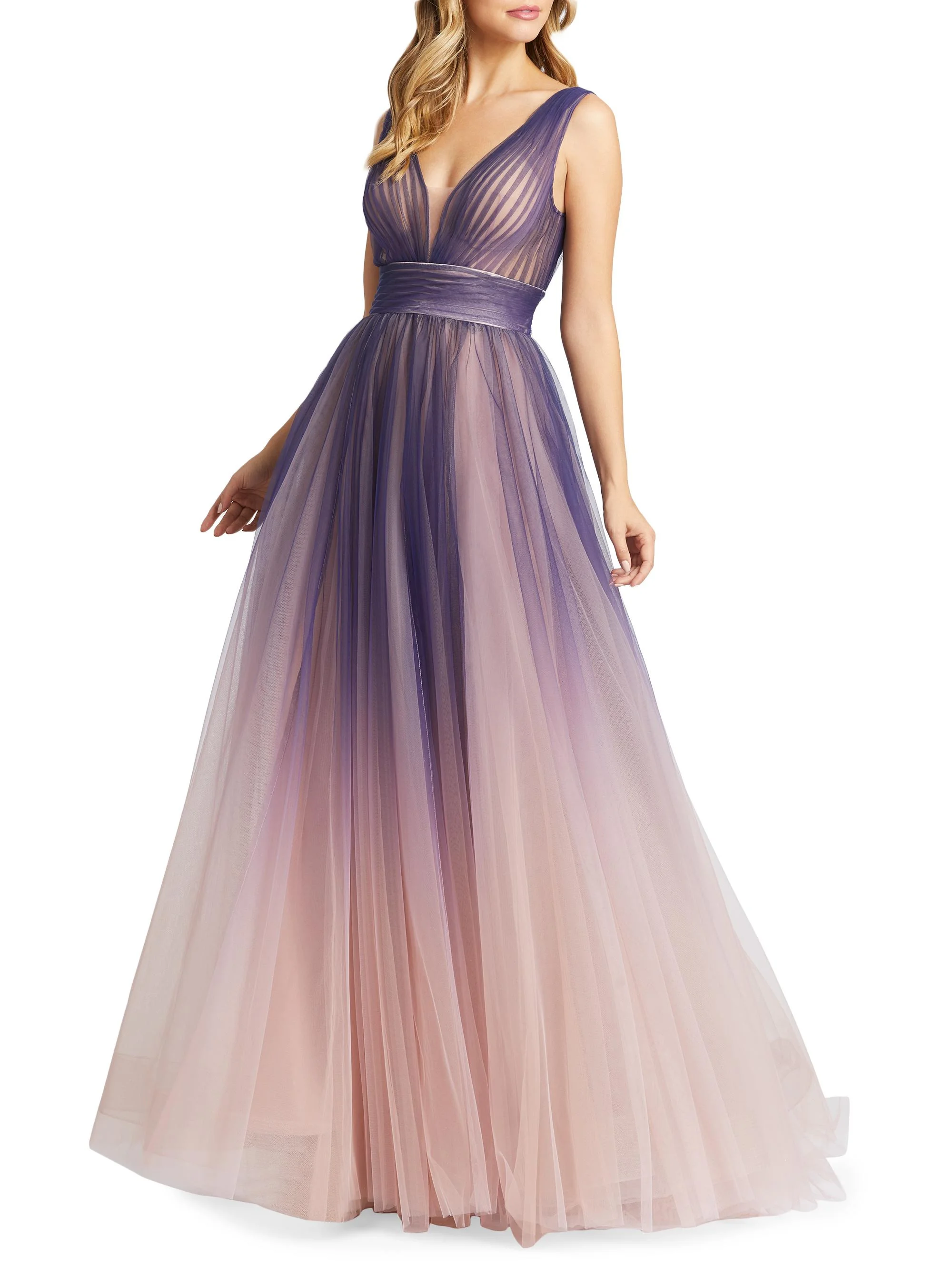 Women's Gradient V-Neck Ballgown - Indigo Ombre - 1
