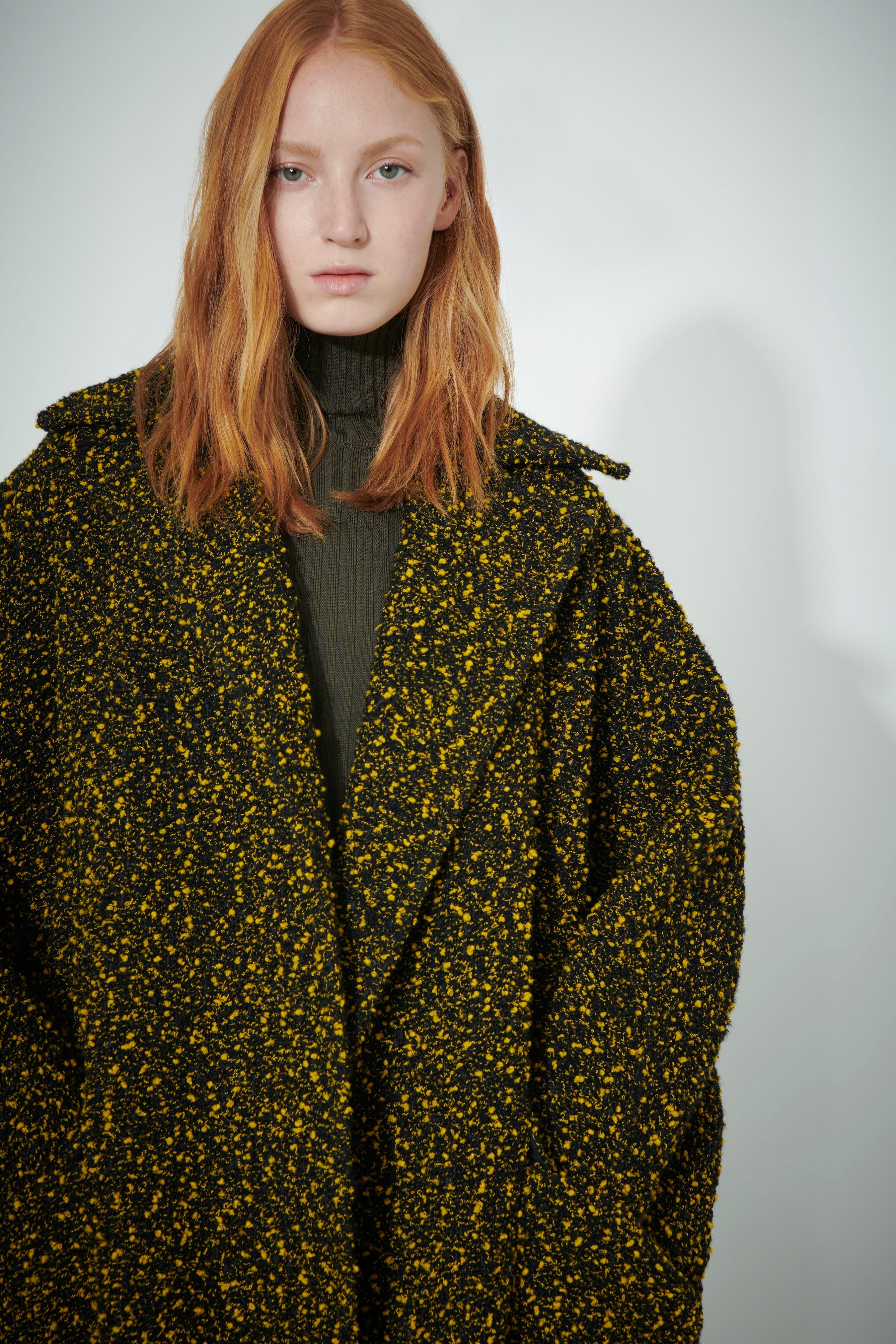 Cocoon Wrap Coat in Yellow-Black - 3