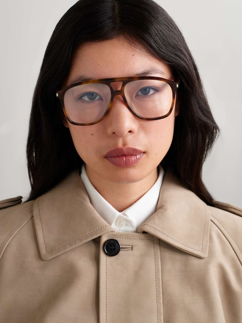 SAINT LAURENT Dune aviator-frame tortoiseshell acetate optical glasses outlook