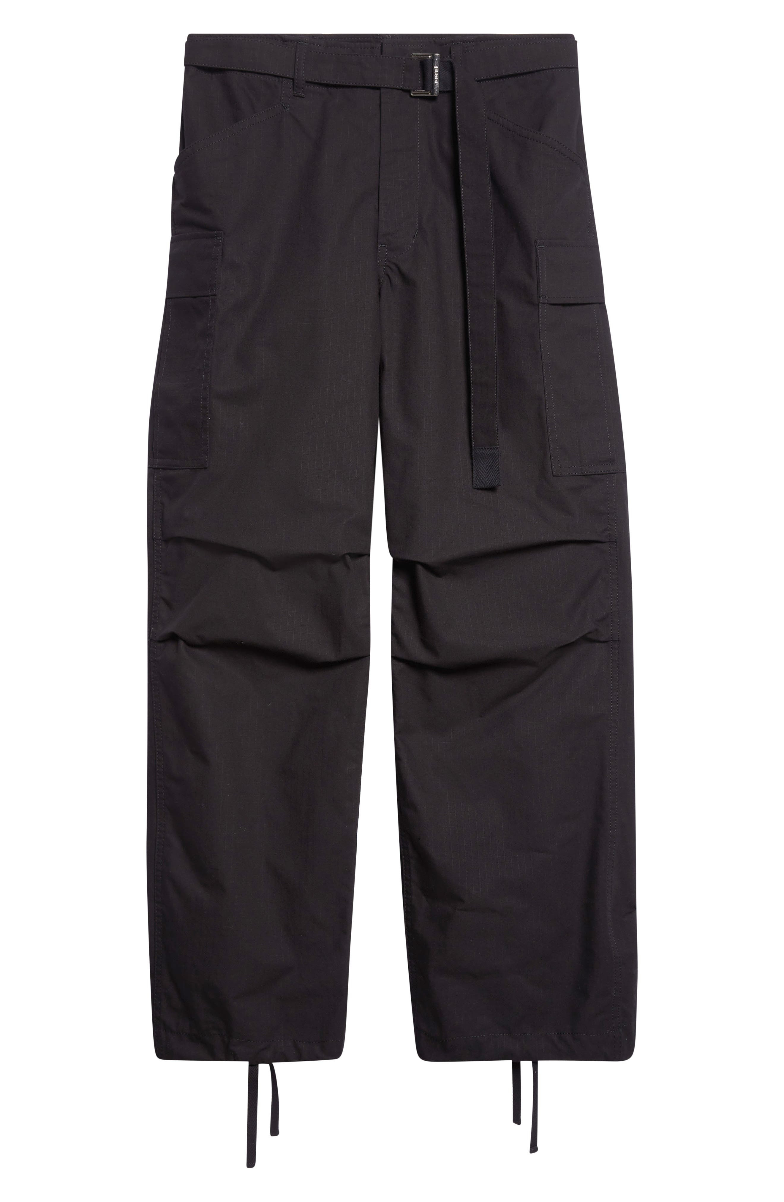Sacai Belted Cotton & Nylon Ripstop Cargo Pants in Black at Nordstrom - 6