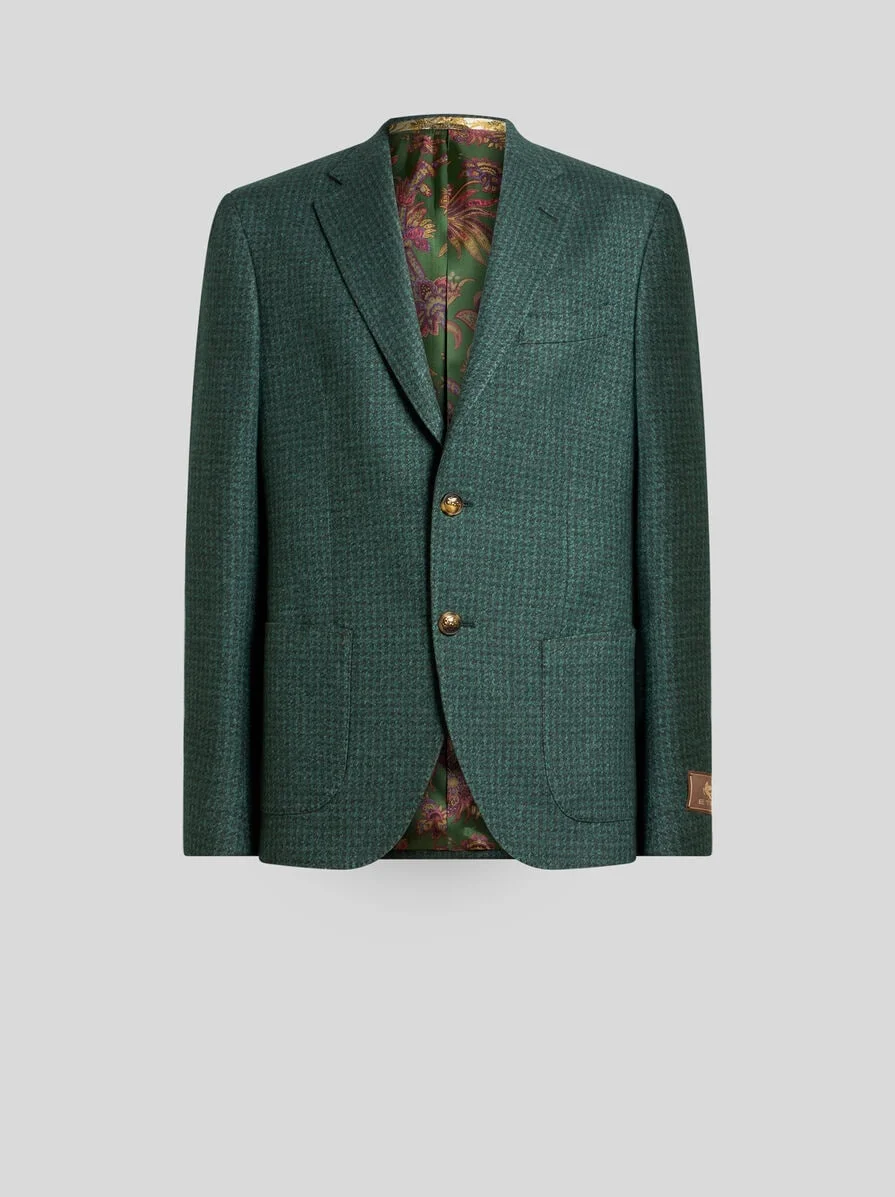 SINGLE-BREASTED SILK AND CASHMERE JERSEY JACKET WITH HOUNDSTOOTH MOTIF - 1