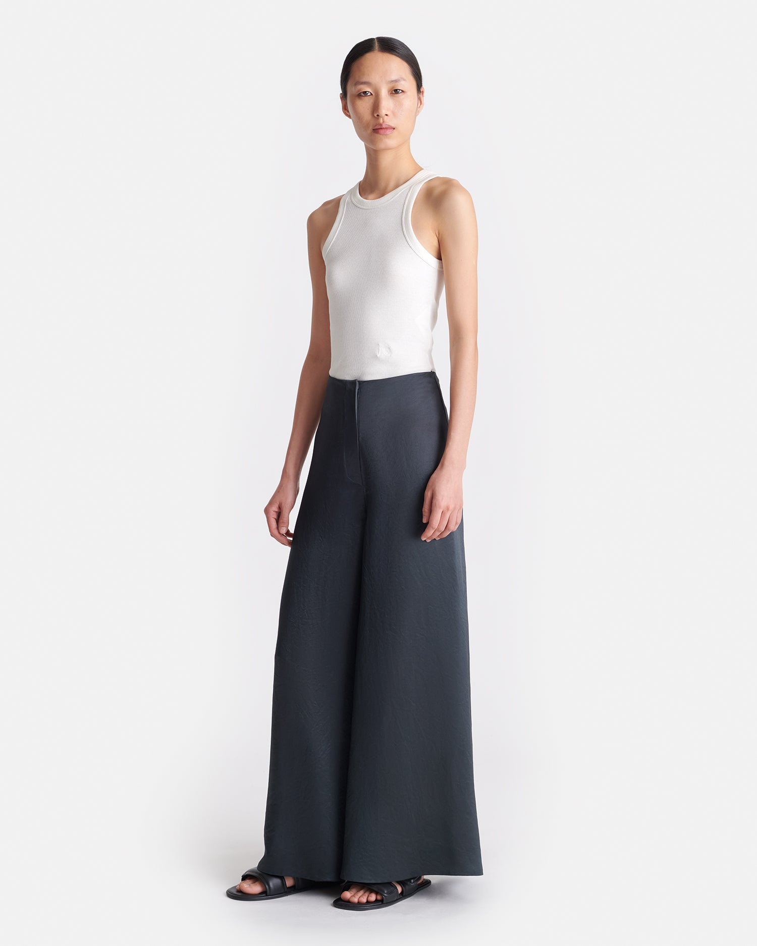 Crinkled Satin Wide-Leg Pants - 3