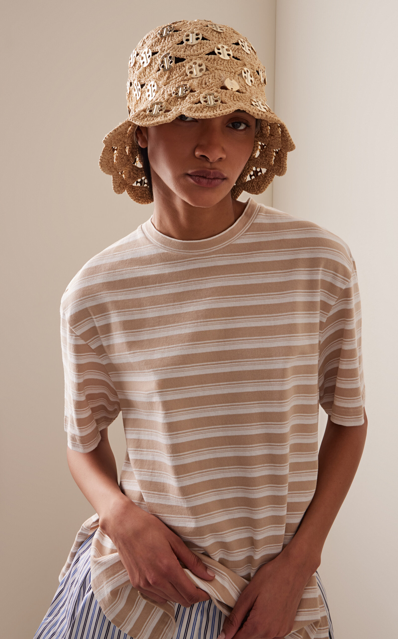 Embellished Woven Raffia Bucket Hat gold - 2