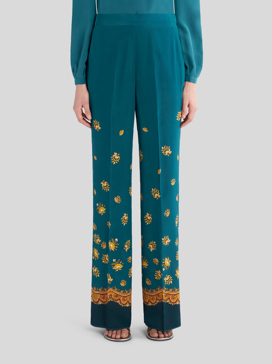 LEAFY PAISLEY CRÊPE DE CHINE PALAZZO TROUSERS - 2