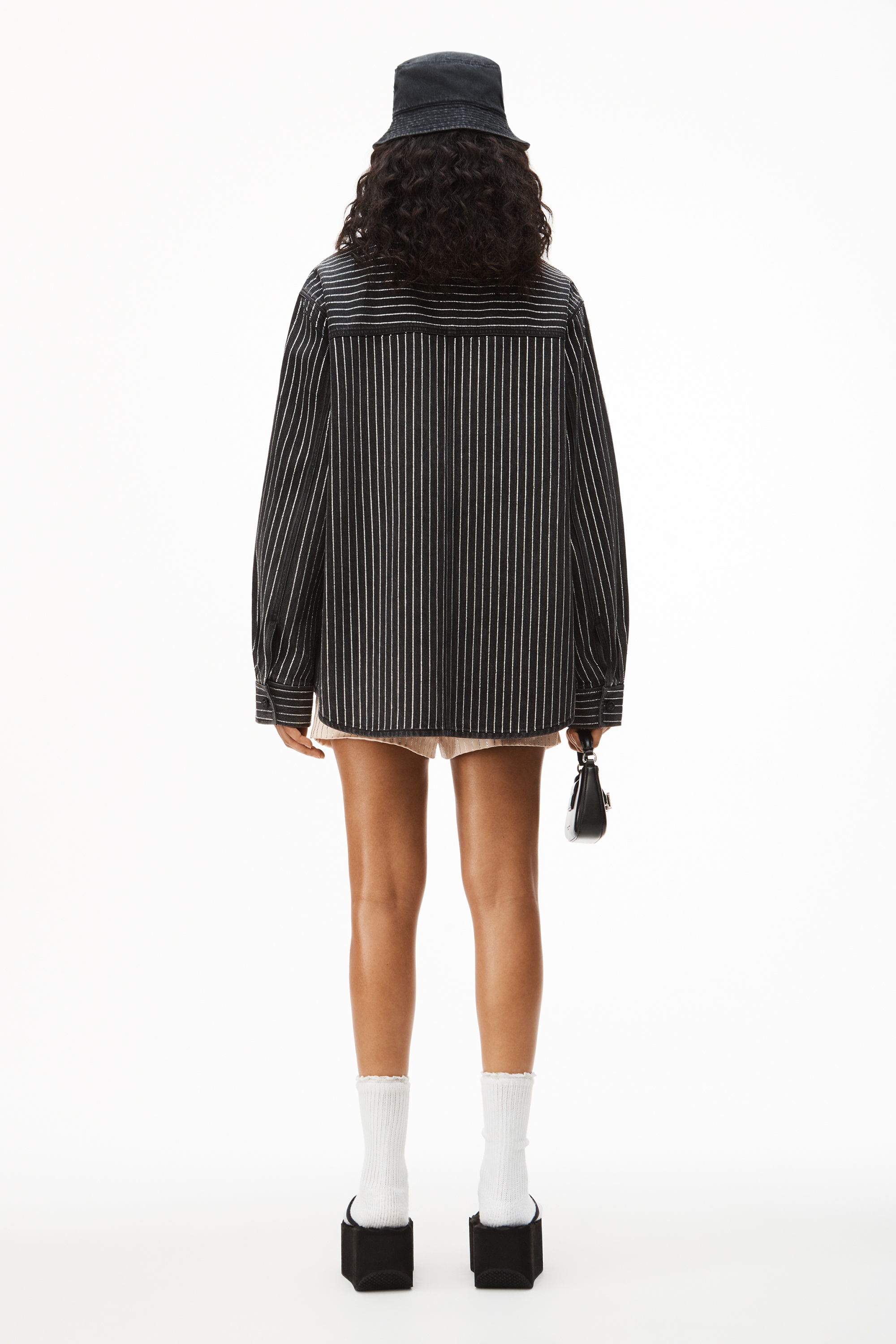 CRYSTAL STRIPE OVERSIZED SHIRT IN DENIM - 4