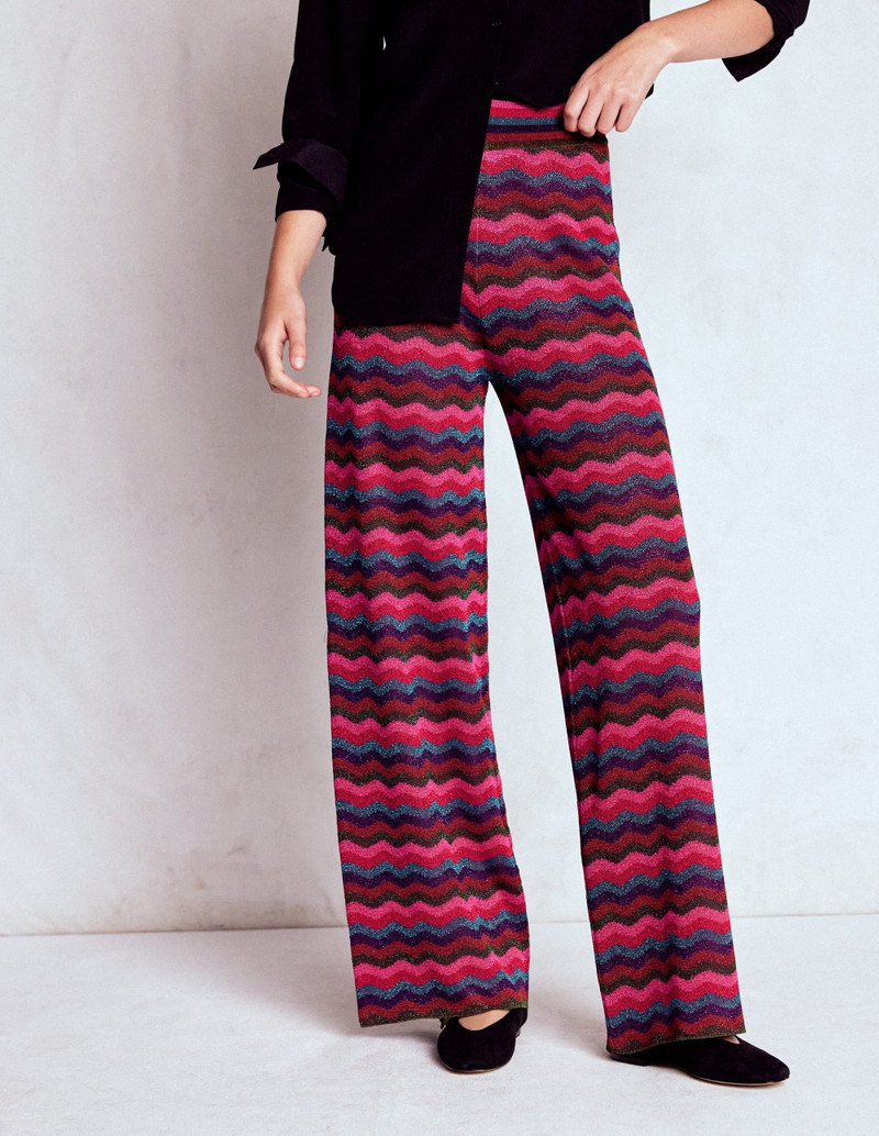 Jacquard Knitted Trousers-Jewel Toned Metallic Wave 5