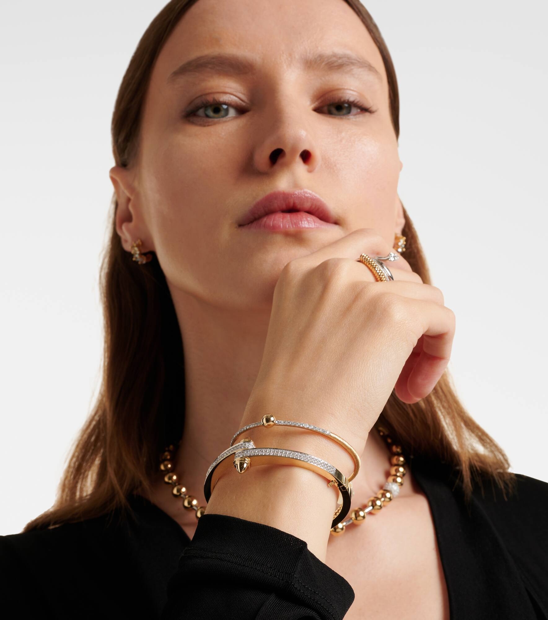 Ball 14kt gold bangle with diamonds - 3