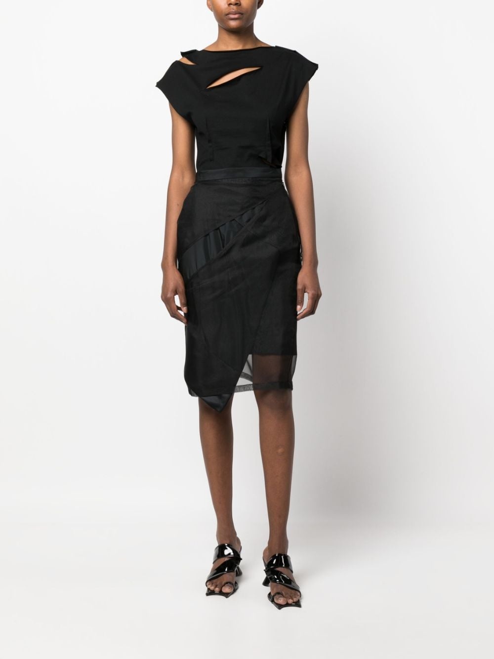 high-waisted asymmetric tulle skirt - 2