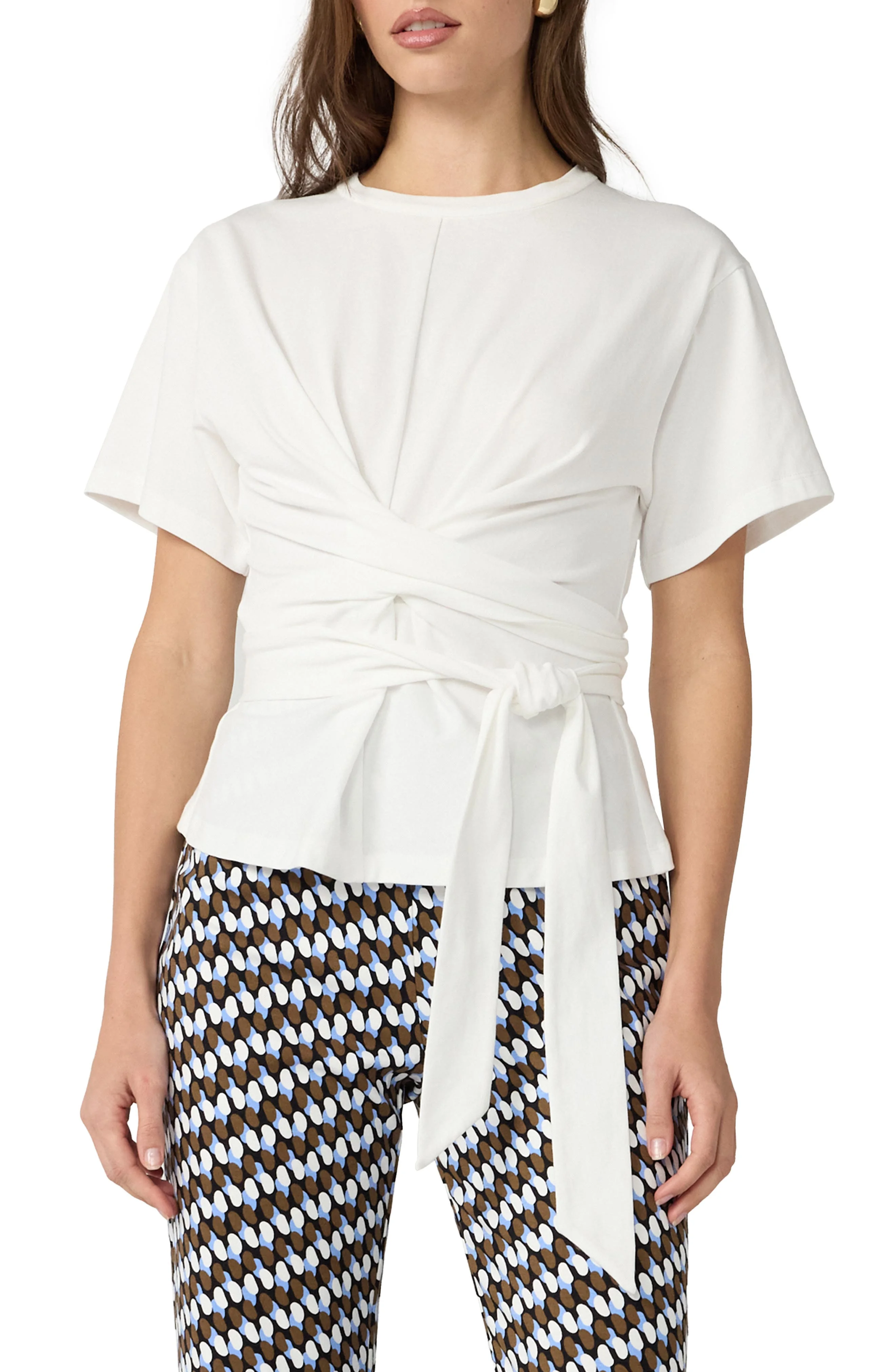 Diane von Furstenberg Teressa Twist Tie Front T-Shirt in White at Nordstrom - 1