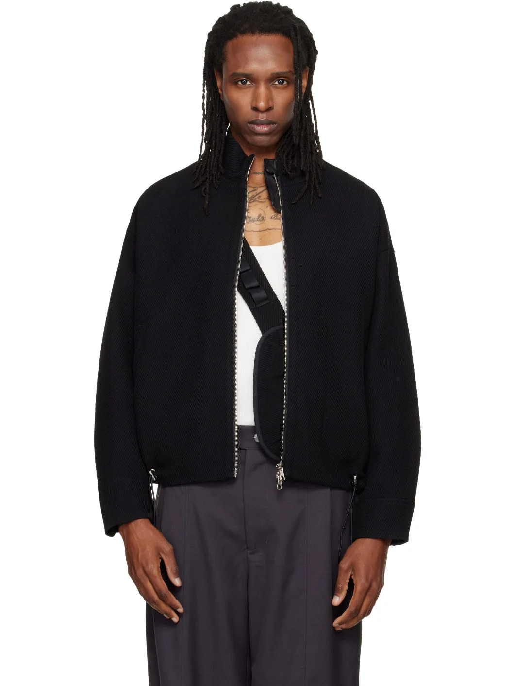 Black Messenger Bag Pocket Jacket - 1