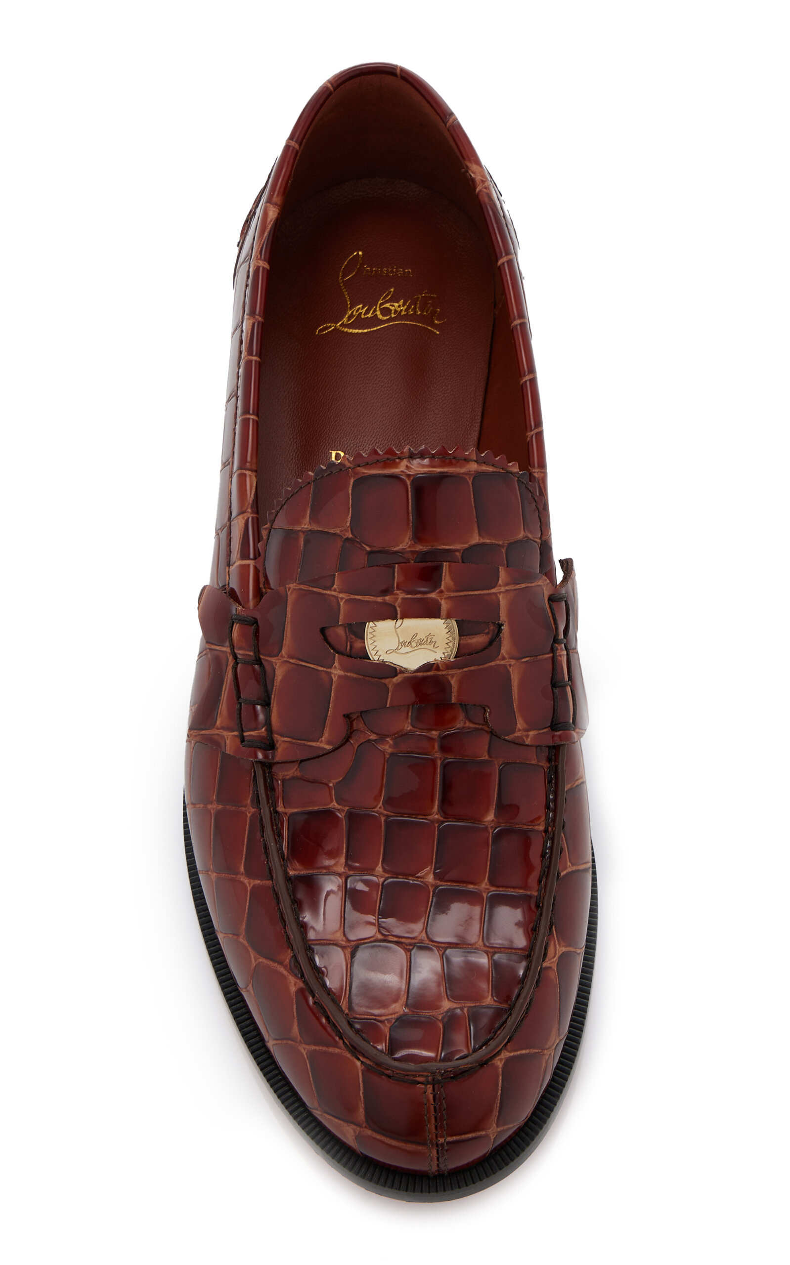 Donna Croc-Embossed Leather Penny Loafers brown - 3
