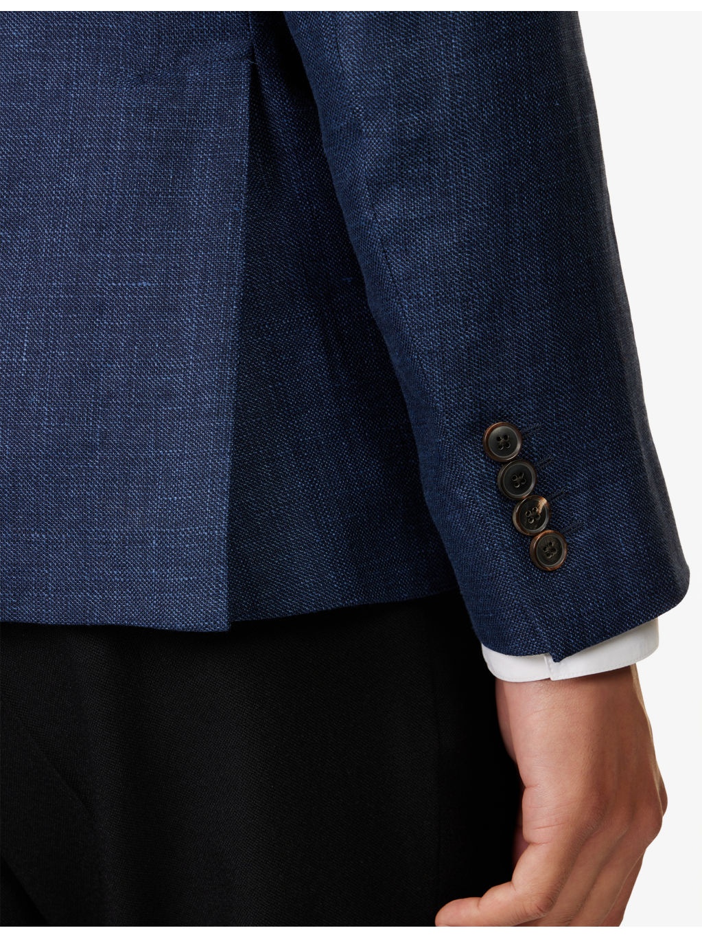 Notched-Lapel Long-Sleeves Linen-Wool Blend Jacket - 5