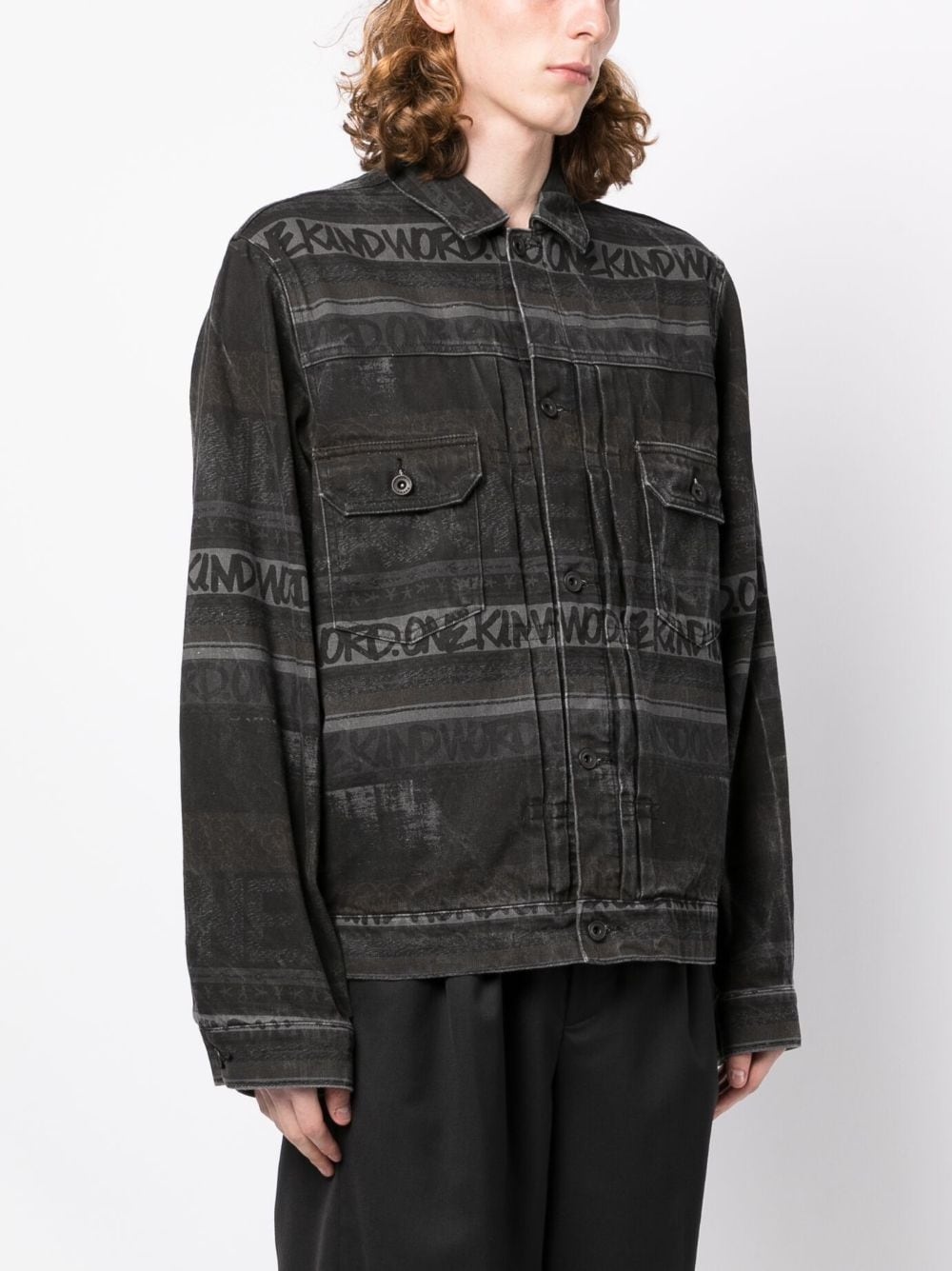 graphic-print distressed denim jacket - 3