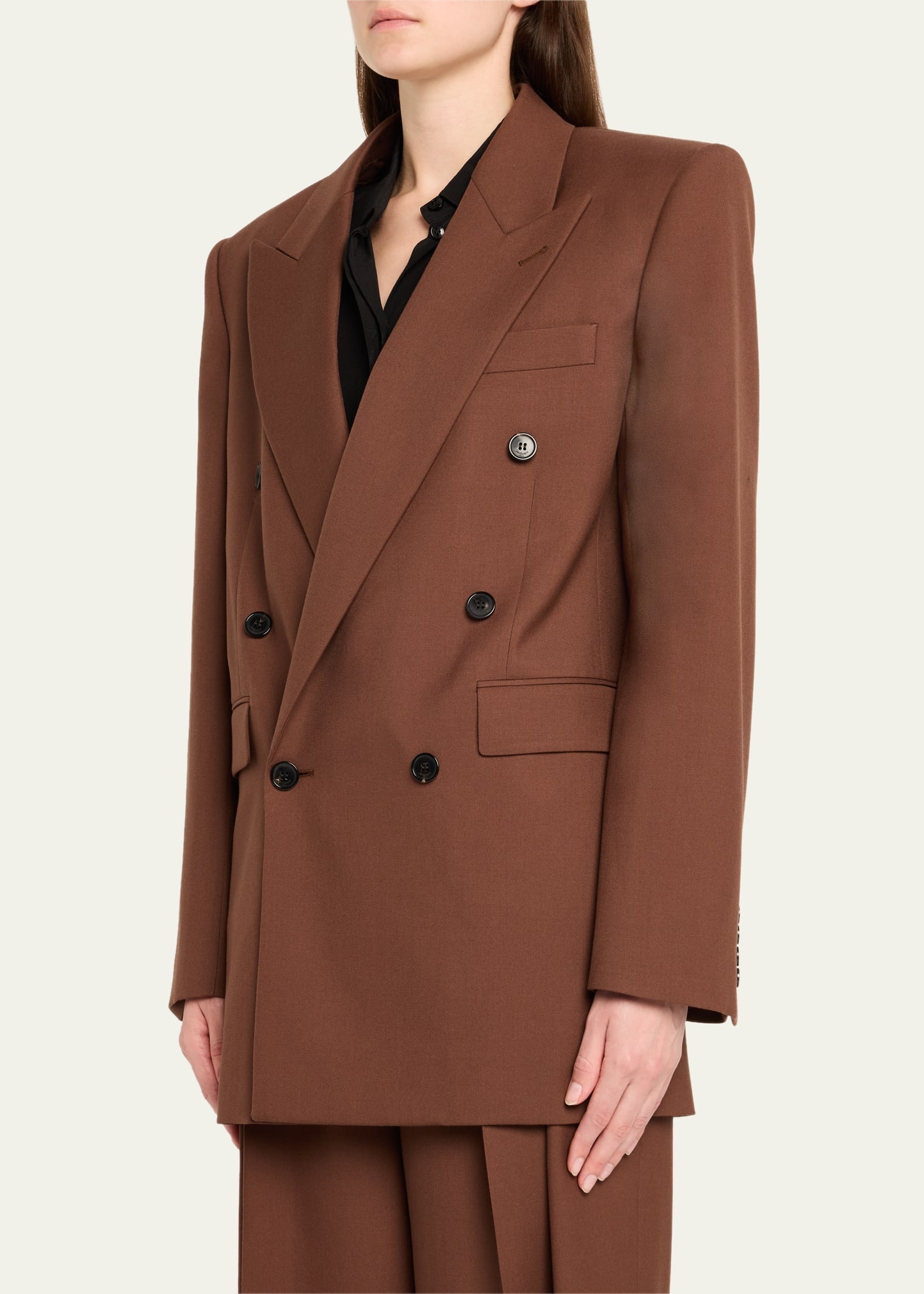 Double-Breasted Strong-Shoulder Blazer - 4